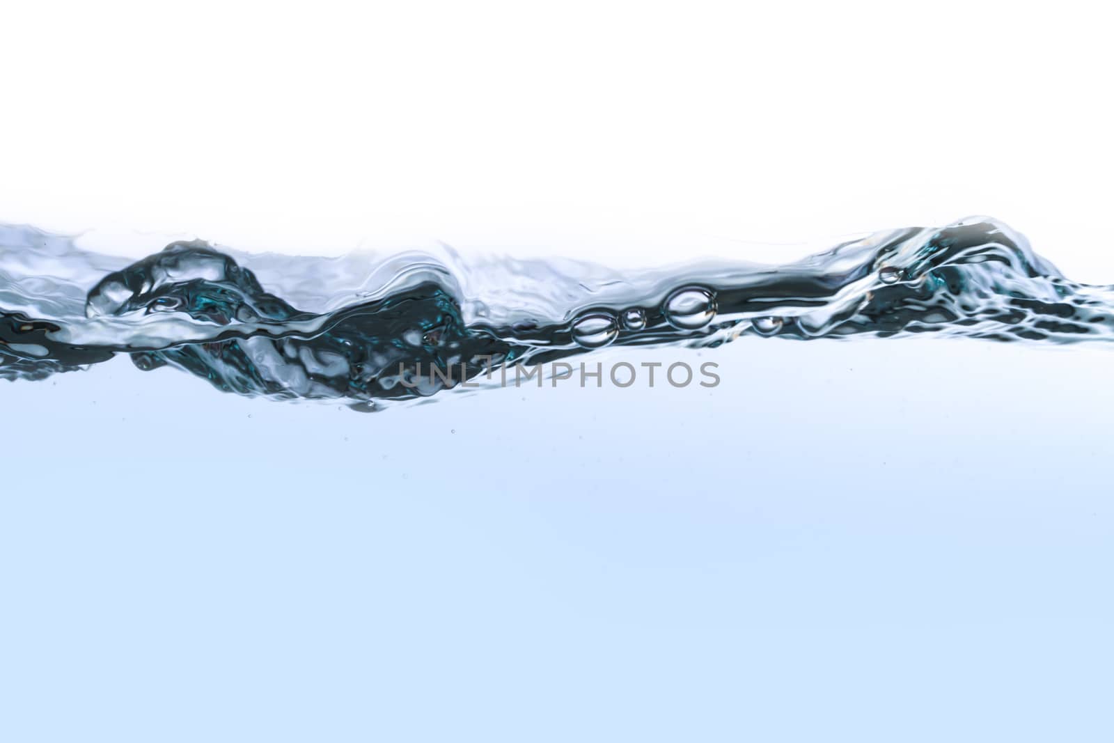 Close up view of water splash with big wave, isolated on white background.