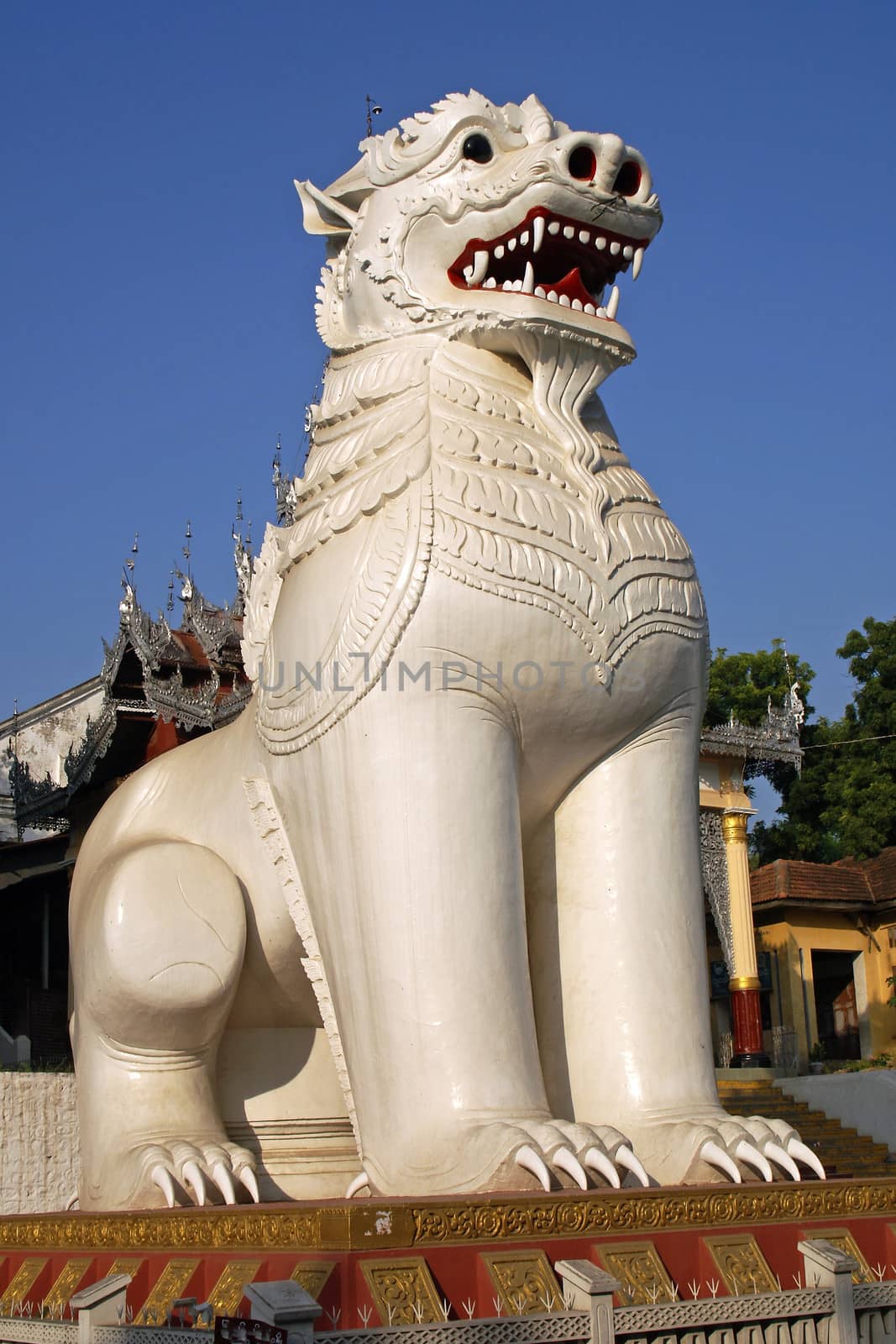 The beautiful chinthes are the guards of the Mandalay Hill. Photo was taken in Mandalay, Myanmar.