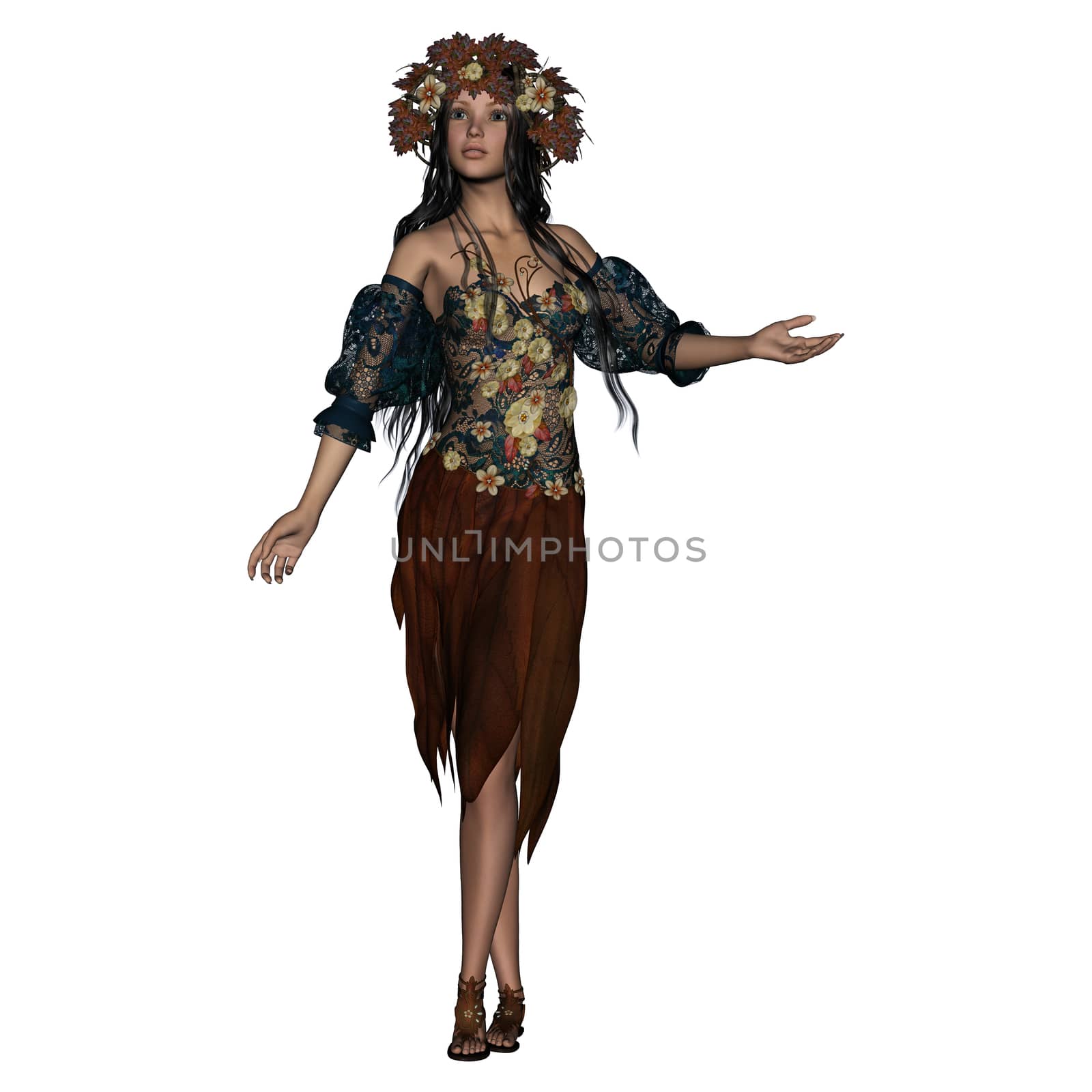 3D digital render of a beautiful autumn girl isolated on white background