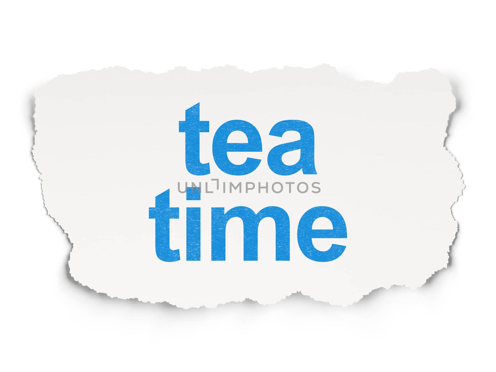 Timeline concept: torn paper with words Tea Time on Paper background, 3d render