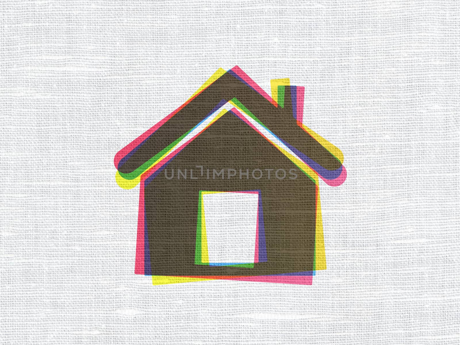 Finance concept: CMYK Home on linen fabric texture background, 3d render