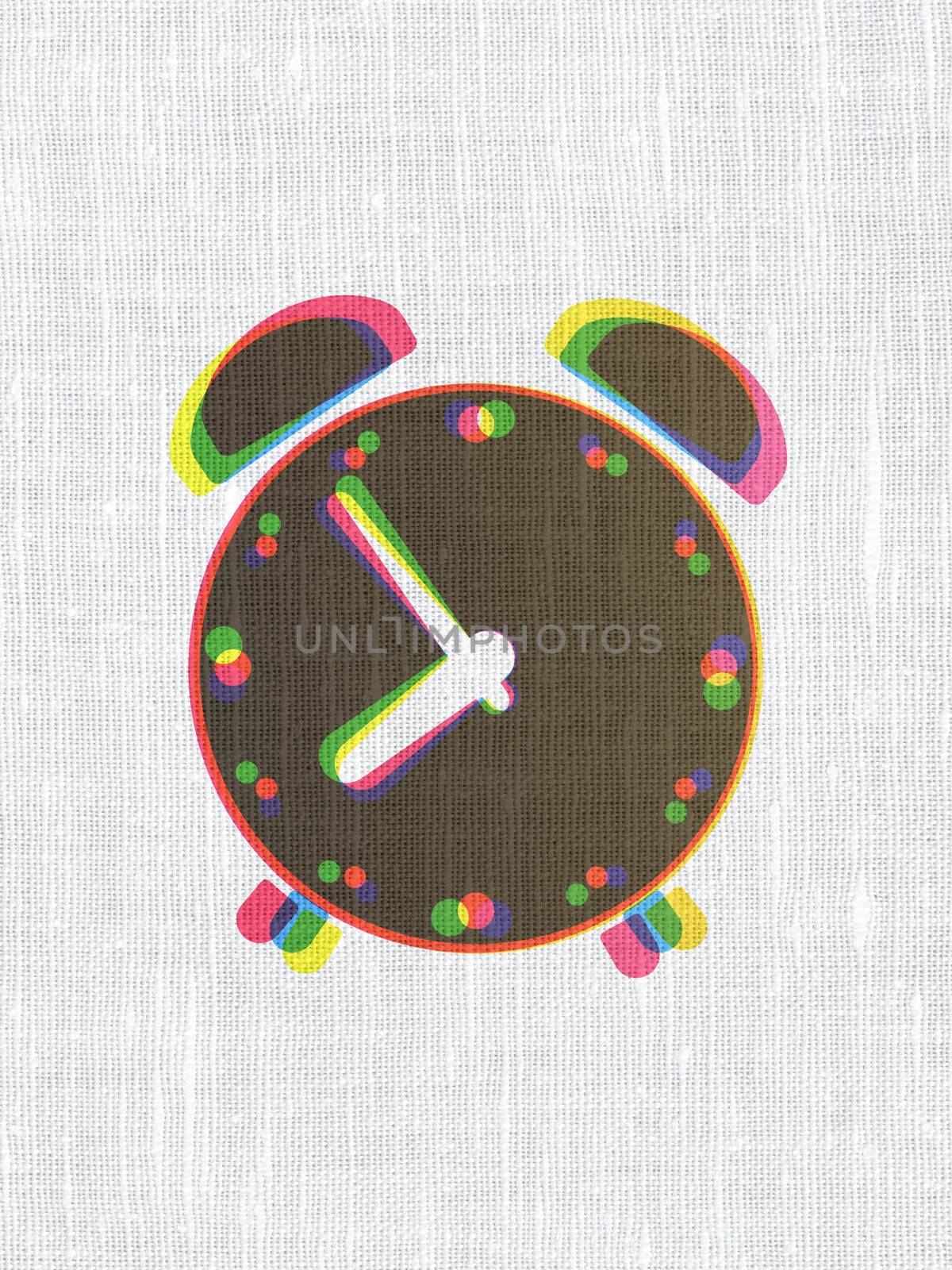 Timeline concept: Alarm Clock on fabric texture background by maxkabakov