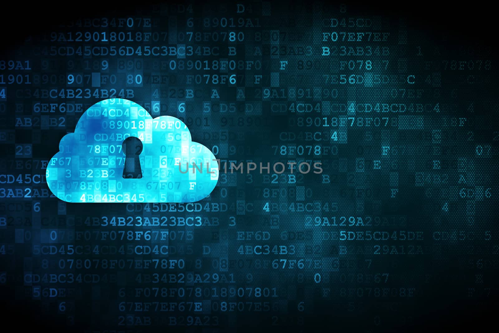 Cloud networking concept: Cloud With Keyhole on digital background by maxkabakov