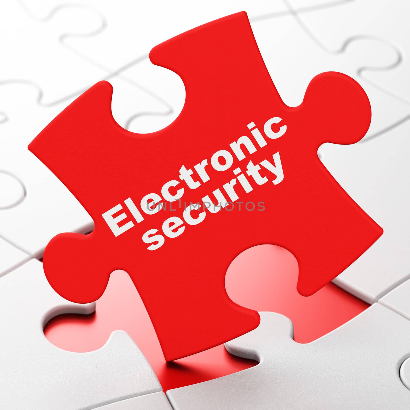 Safety concept: Electronic Security on Red puzzle pieces background, 3d render