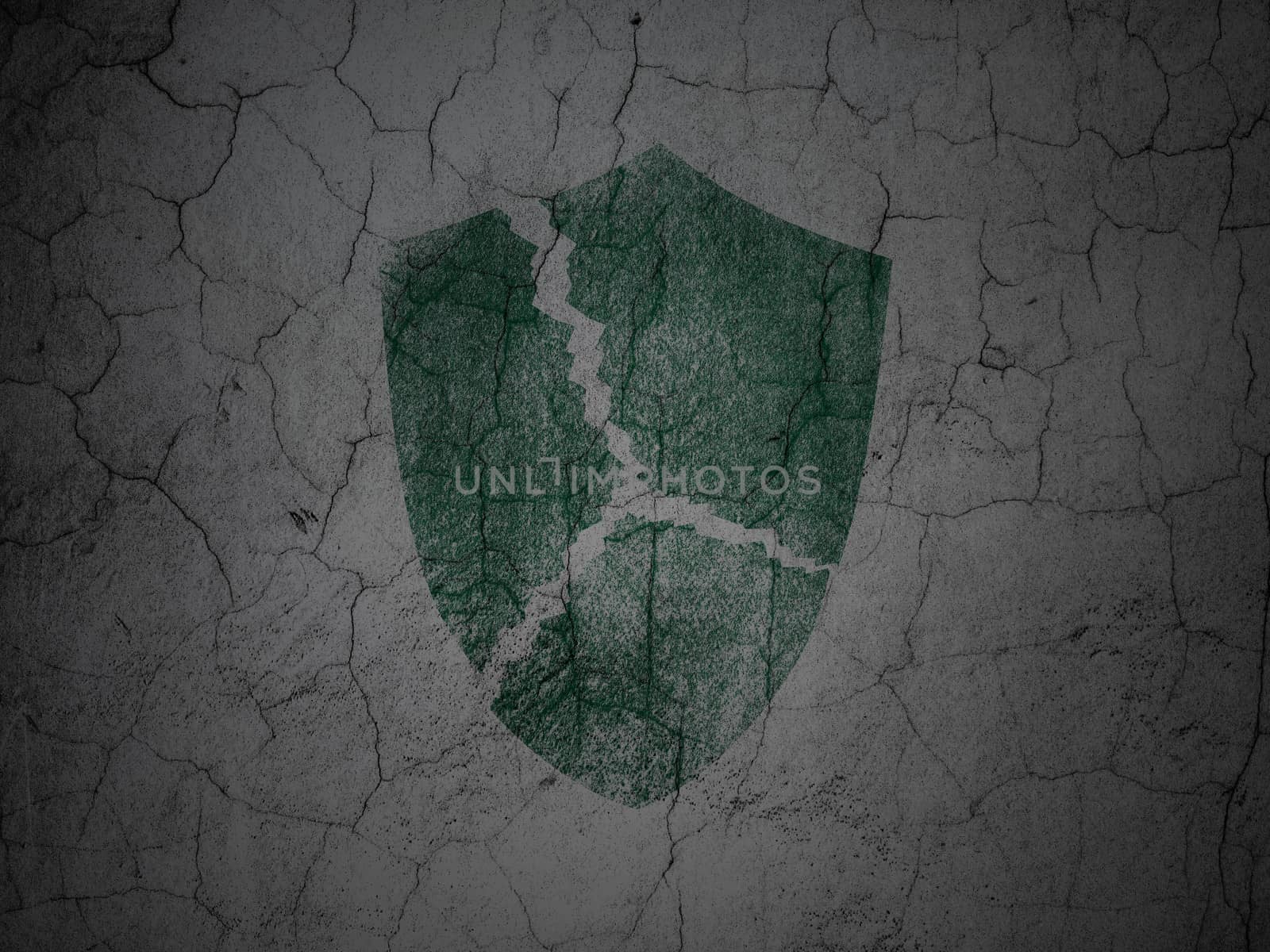 Security concept: Broken Shield on grunge wall background by maxkabakov