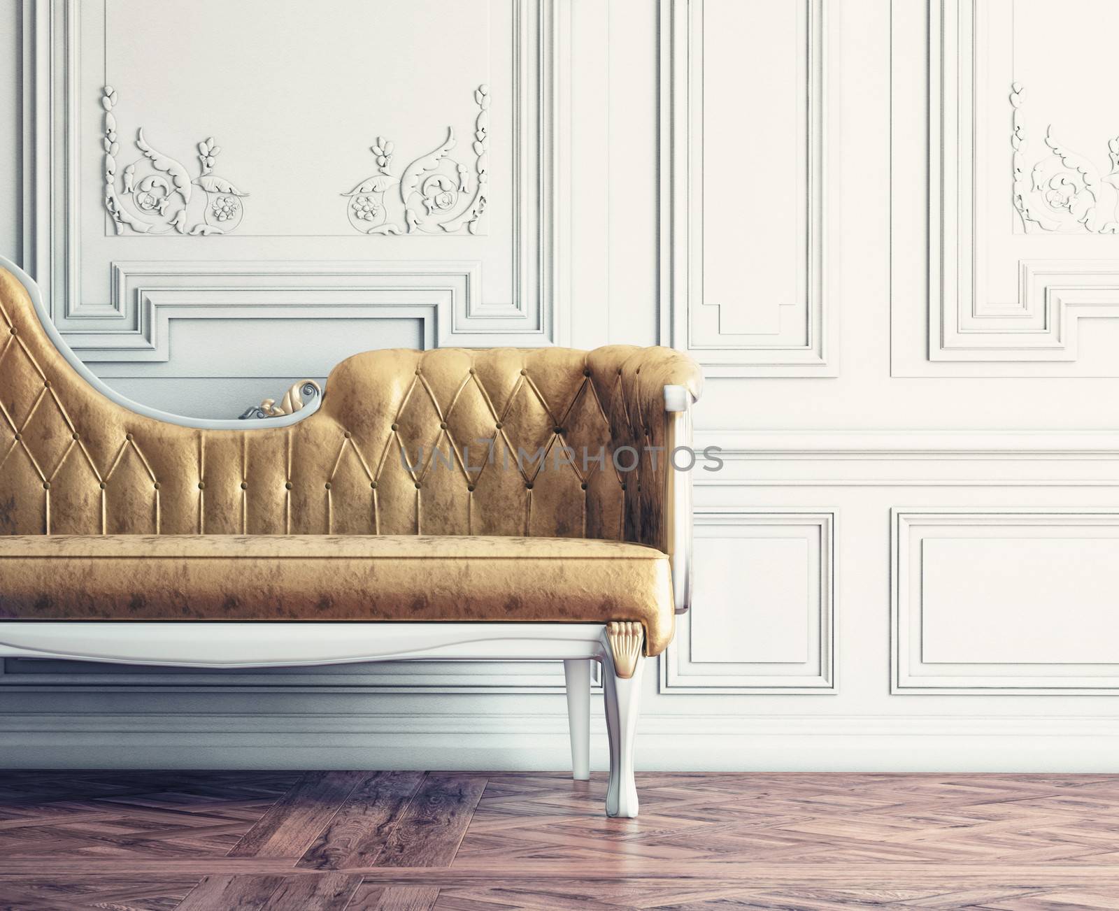 Beautiful vintage sofa next to wall  (retro-style illustration)