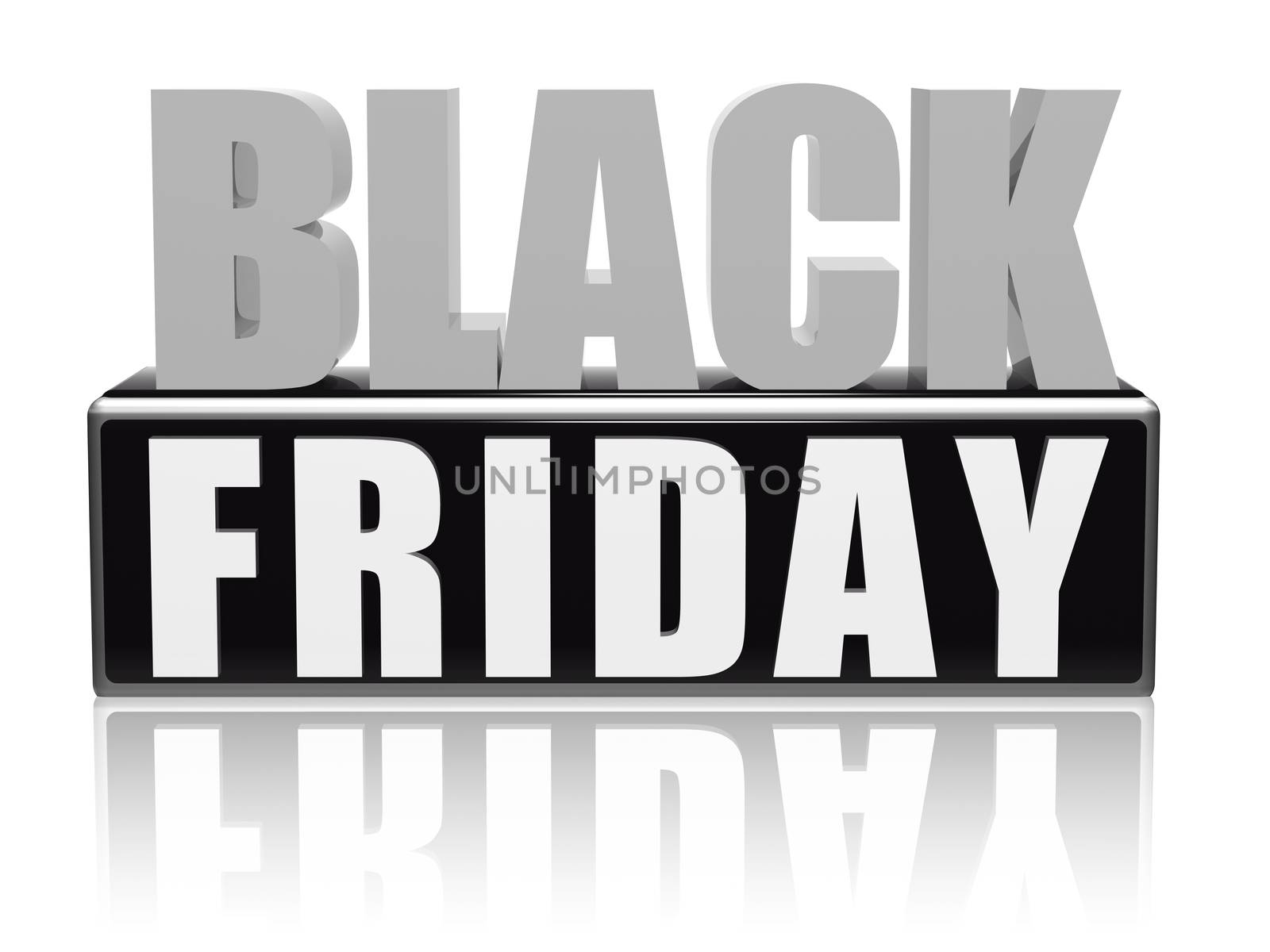 black friday - text in 3d black grey white banner, letters and block, business holiday concept