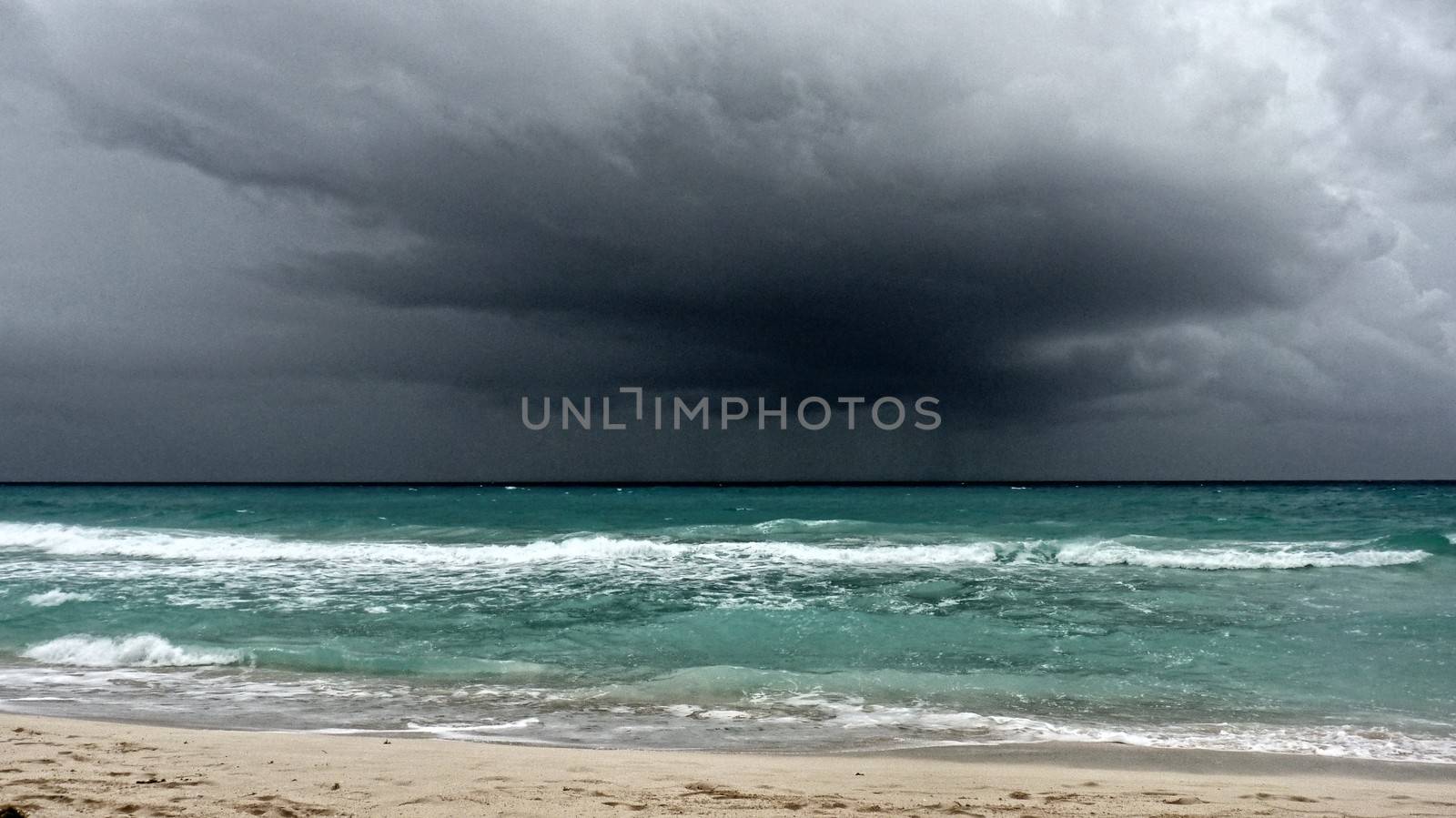 View of a storm on the ocean, Playa Del Carmen, Yucatan, Mexico