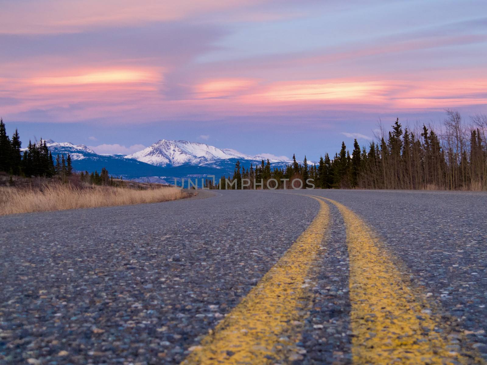 Early spring on North Klondike Highway just north of Whitehorse  Yukon Territory  Canada