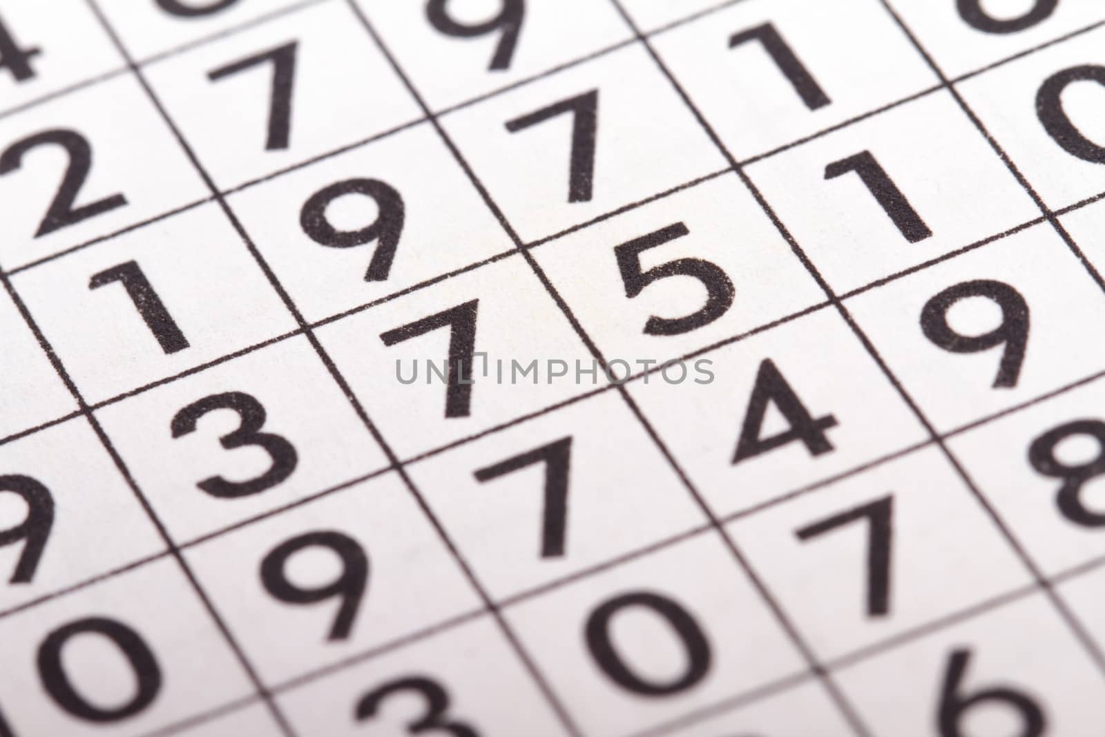 Close up of numbers crossword puzzle.