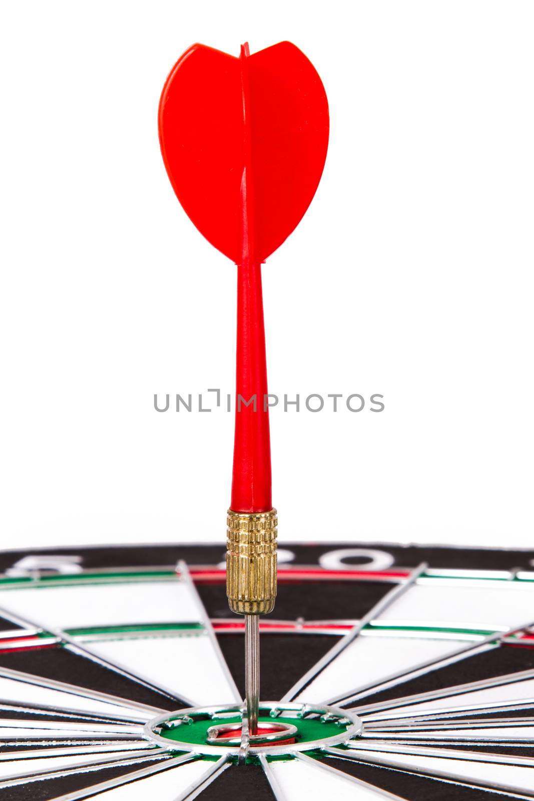 Red arrow and dart board, isolated on white background.