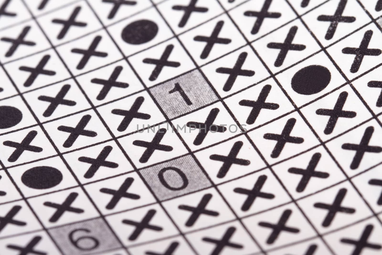 Close up of abstract crossword puzzle for solution.