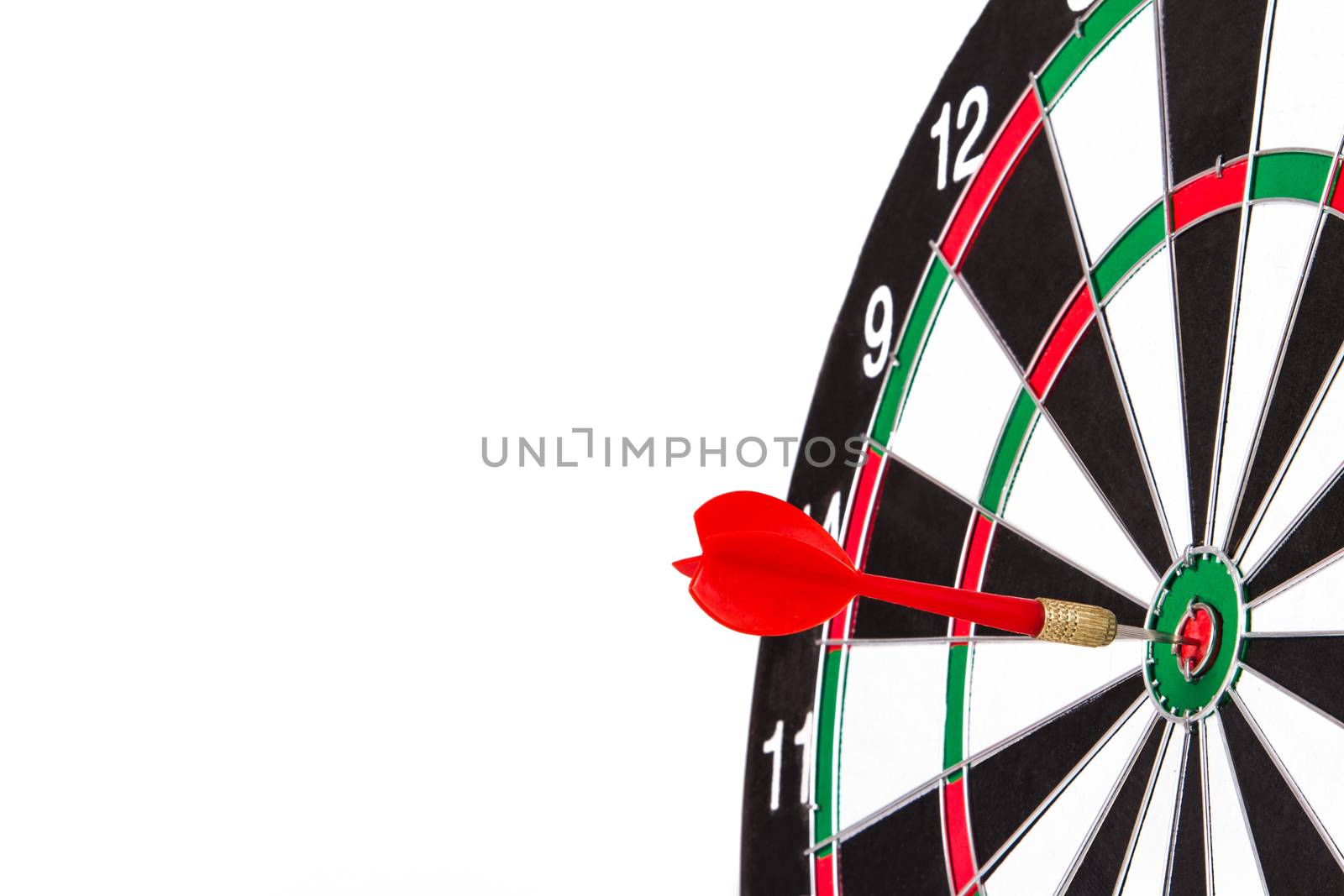 Red arrow and dart board, isolated on white background.