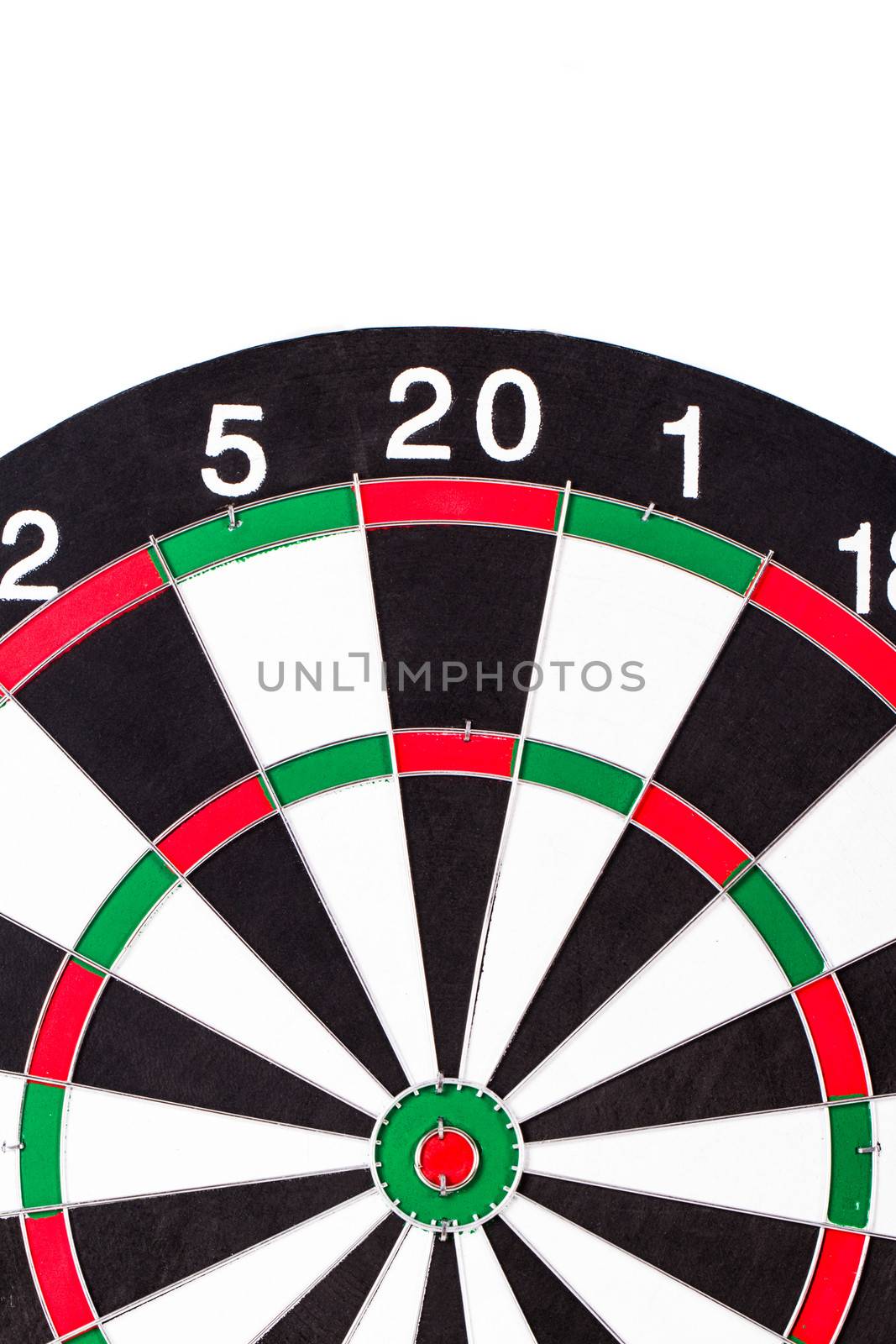 Dart board with black and white sections, isolated on white background.