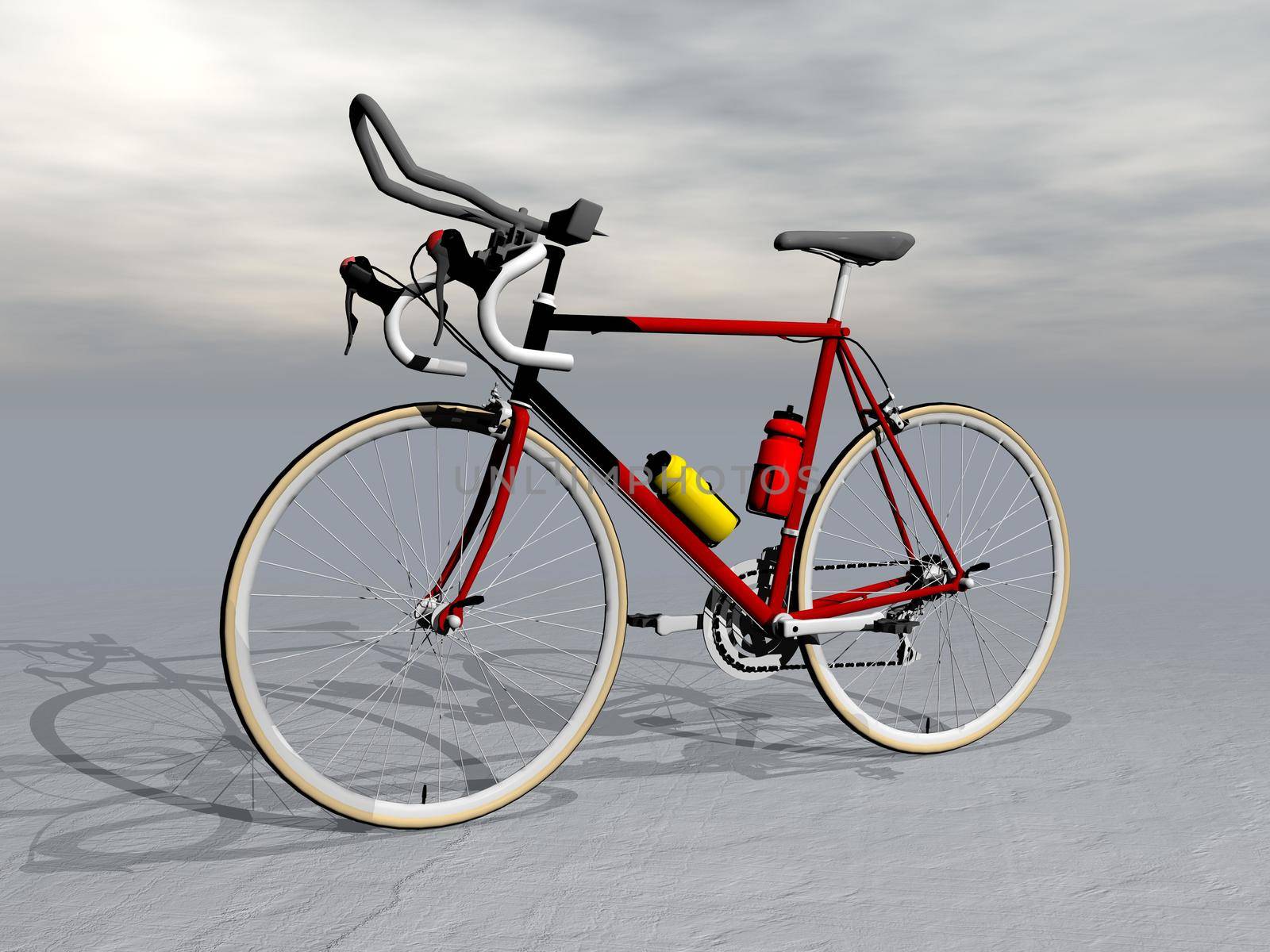 Red complex race bike in grey background