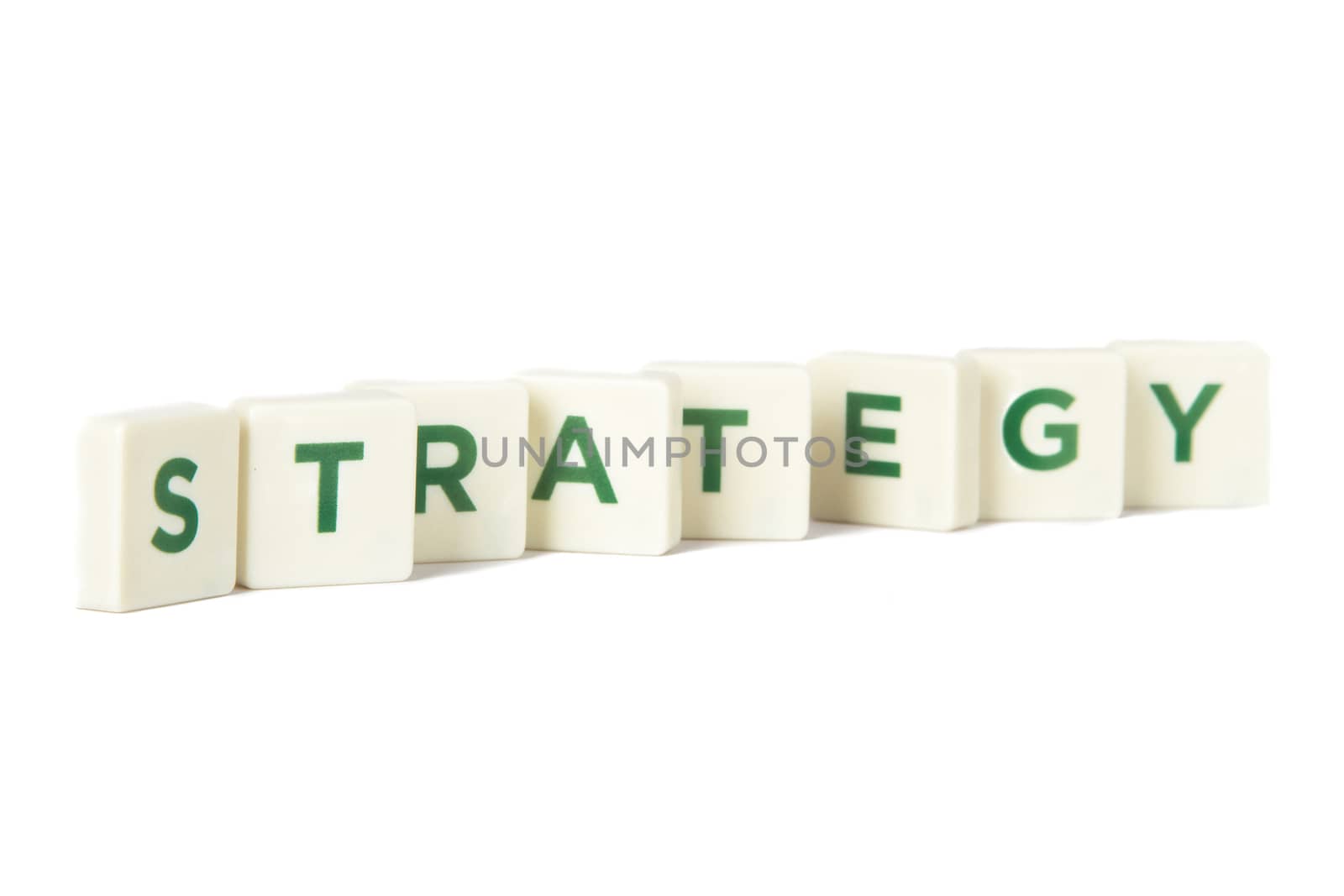 Strategy word in letters, isolated on white background.