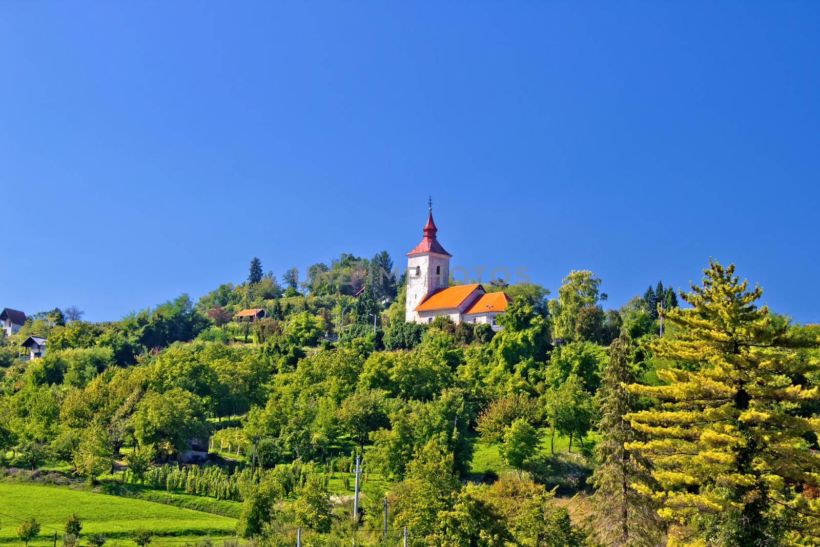Zagreb green zone hill church, village of Vugrovec