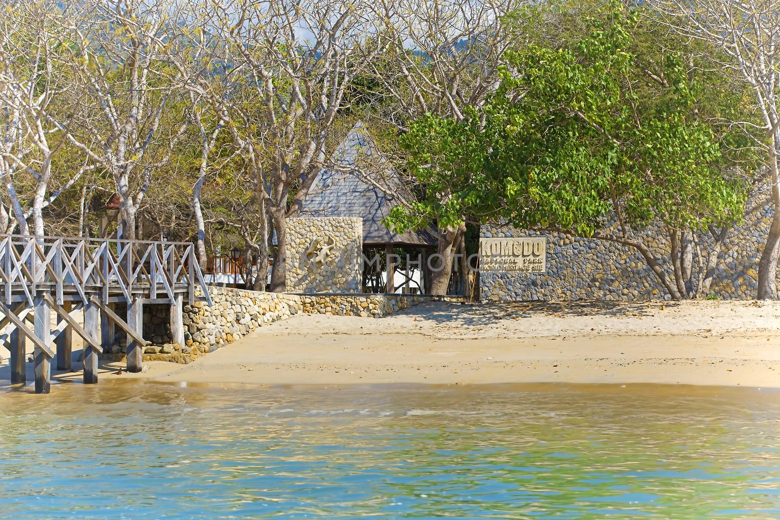 The beautiful beach and pier on Komodo Island entrance