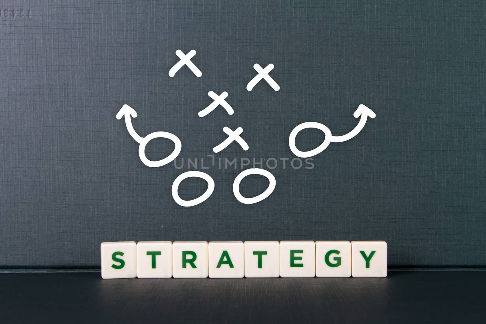 Strategy word in letters and sketch of tactics.