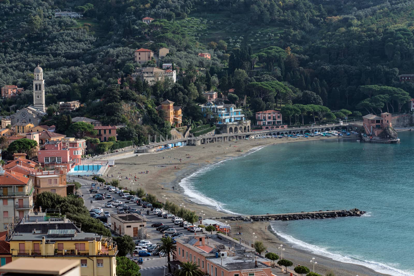 Panorama of Levanto (Liguria, Italy) at the end of the summer season
