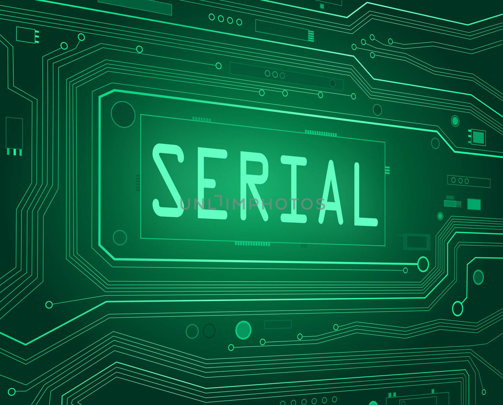 Abstract style illustration depicting printed circuit board components with a serial concept.
