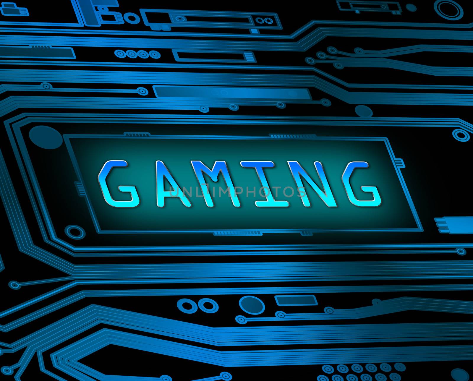 Abstract style illustration depicting printed circuit board components with a gaming concept.