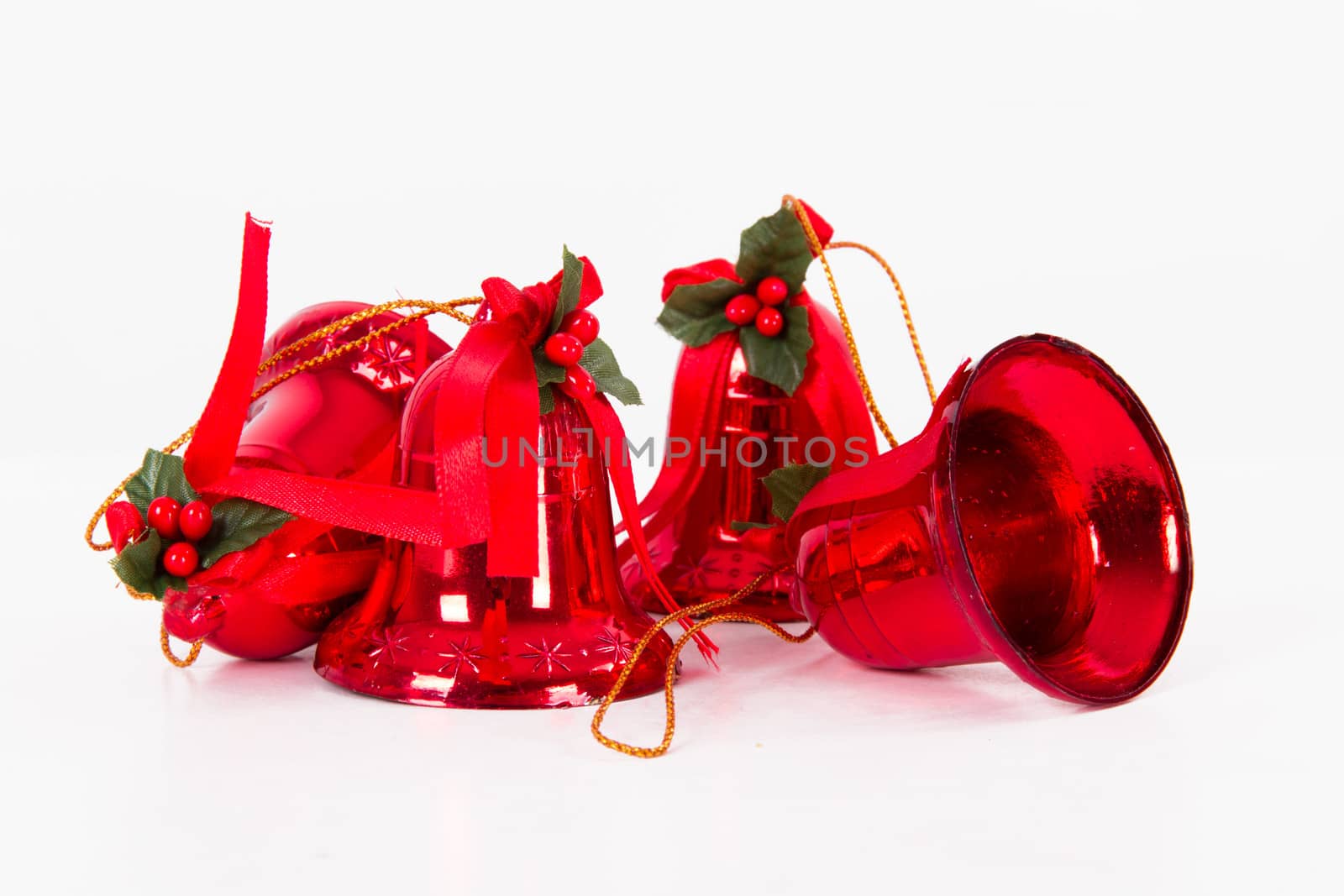 Christmas bells, red color, isolated on white background.