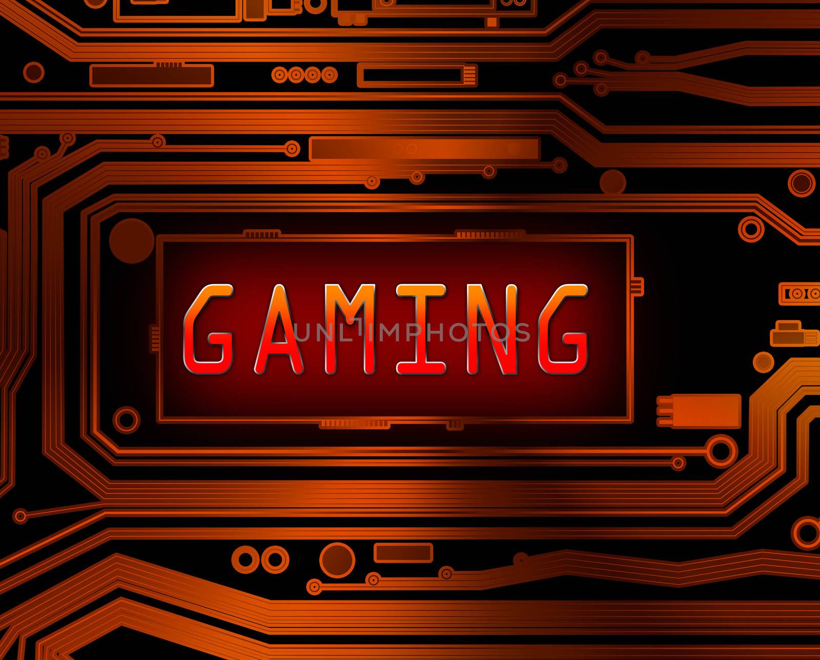 Abstract style illustration depicting printed circuit board components with a gaming concept.