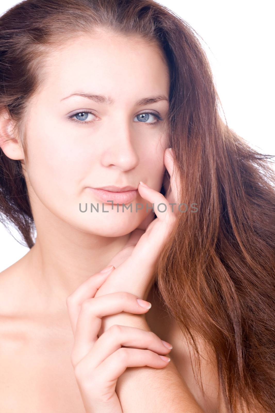 Face woman close up portrait. Isolated. Beauty style.