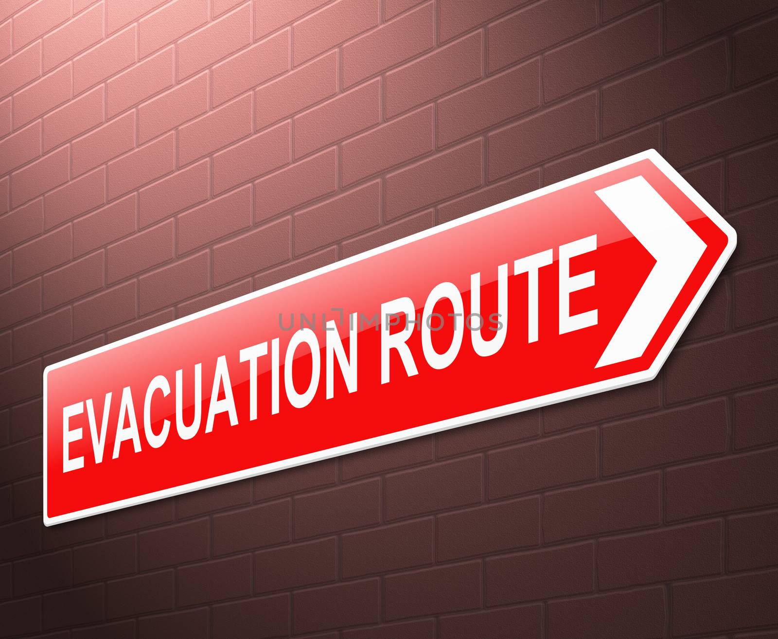 Illustration depicting an evacuation route sign with wall background.