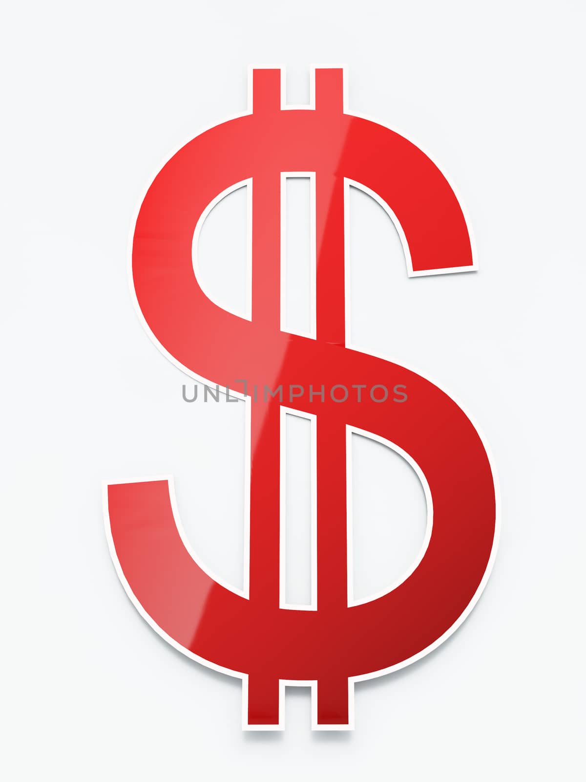 Red shiny paper dollar sign on white background