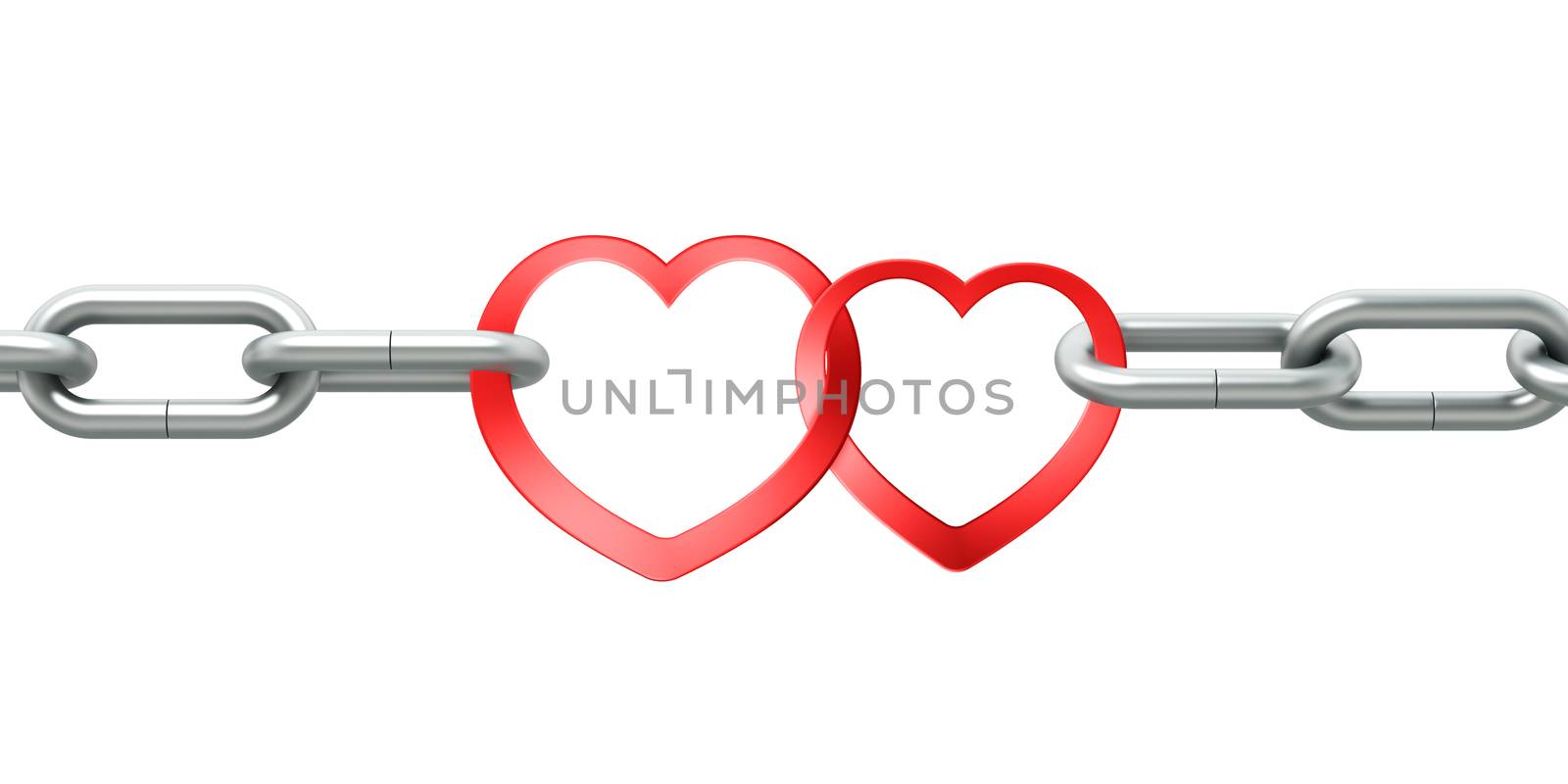 Steel chain with two joined red hearts by maxkabakov