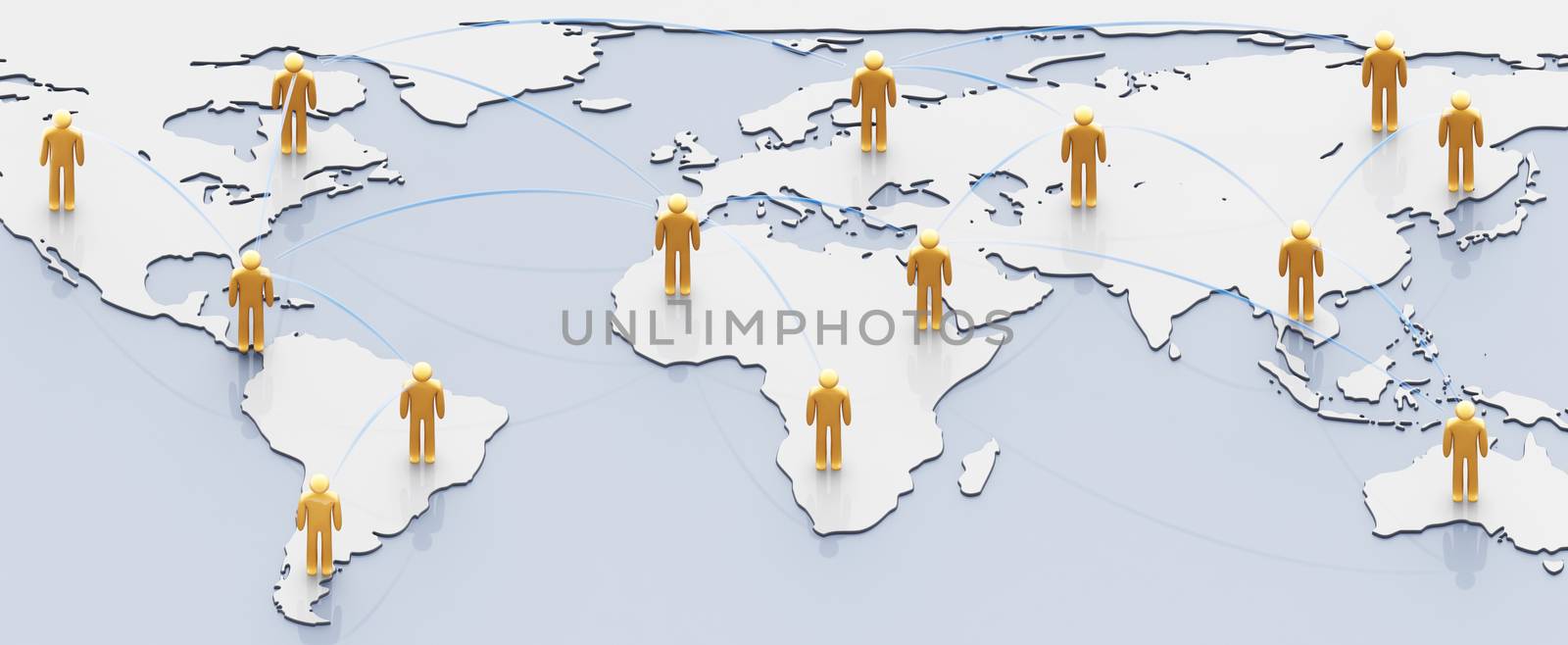 Social network concept: people with links over earth map