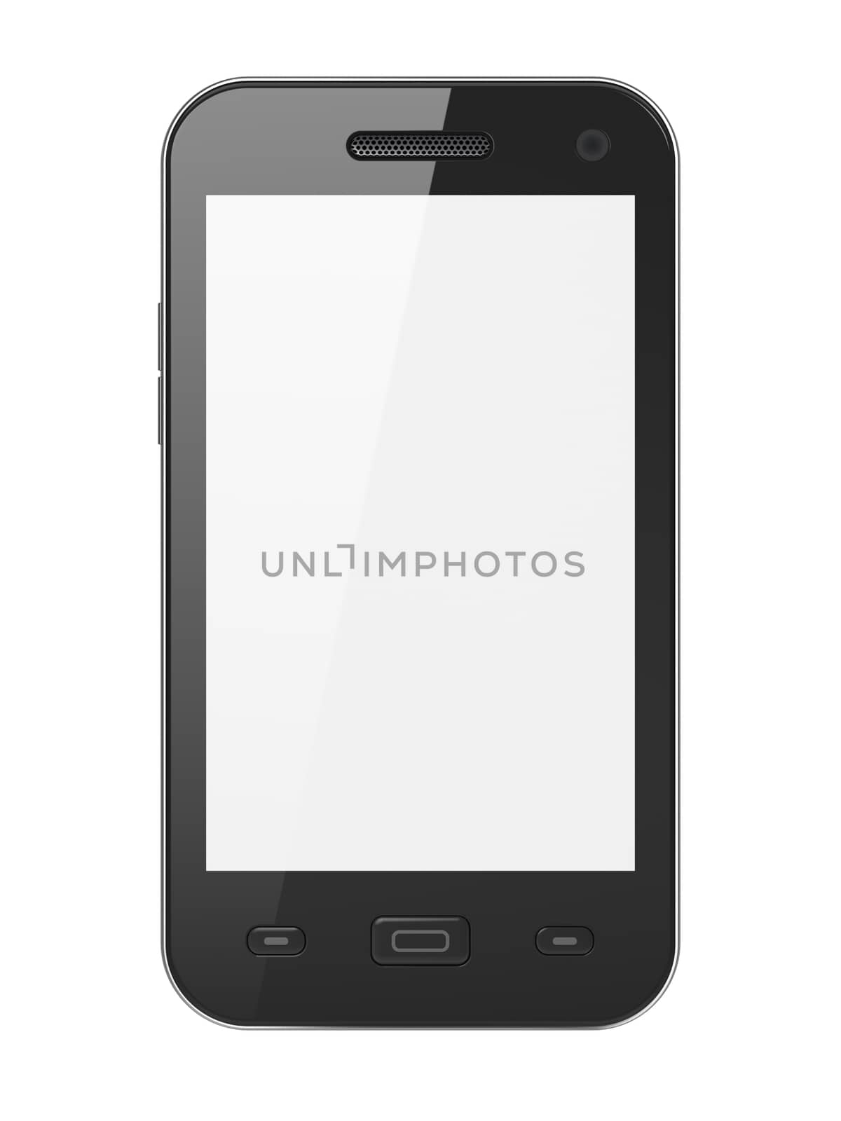 Beautiful highly-datailed black smartphone on white background, 3d render