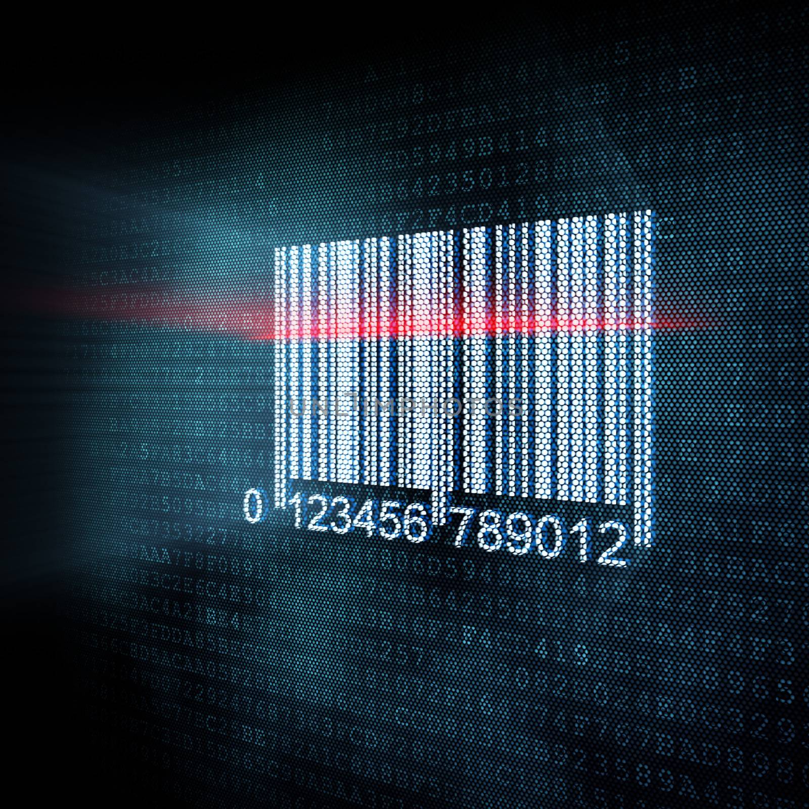 Pixeled barcode illustration, 3d render