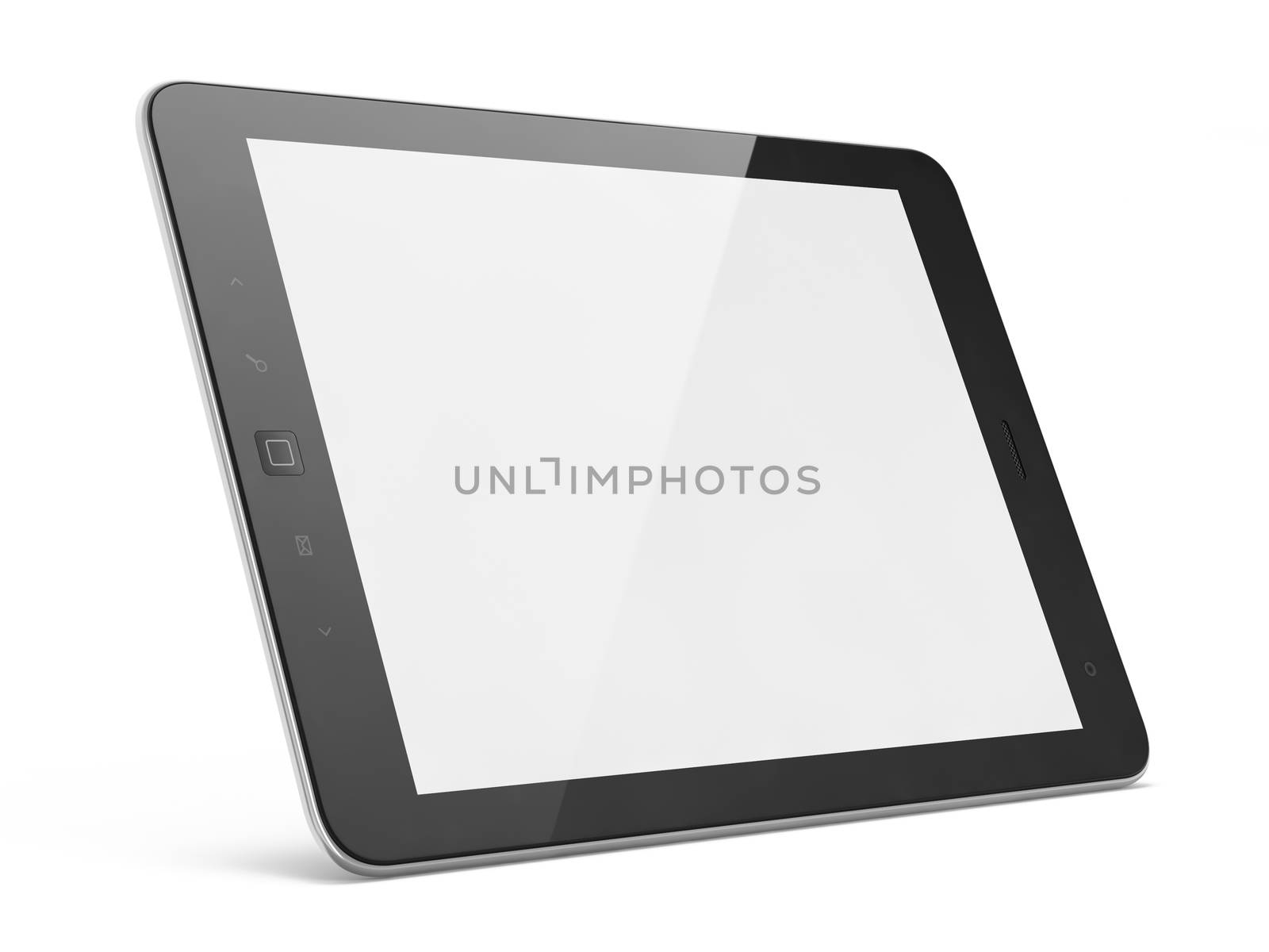 Black tablet pc on white background by maxkabakov