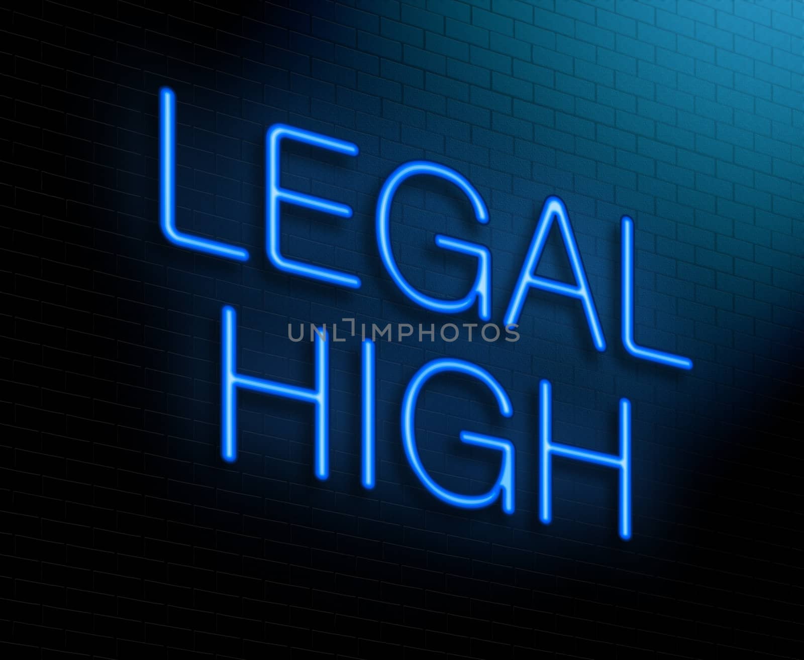 Illustration depicting an illuminated neon sign with a legal high concept.