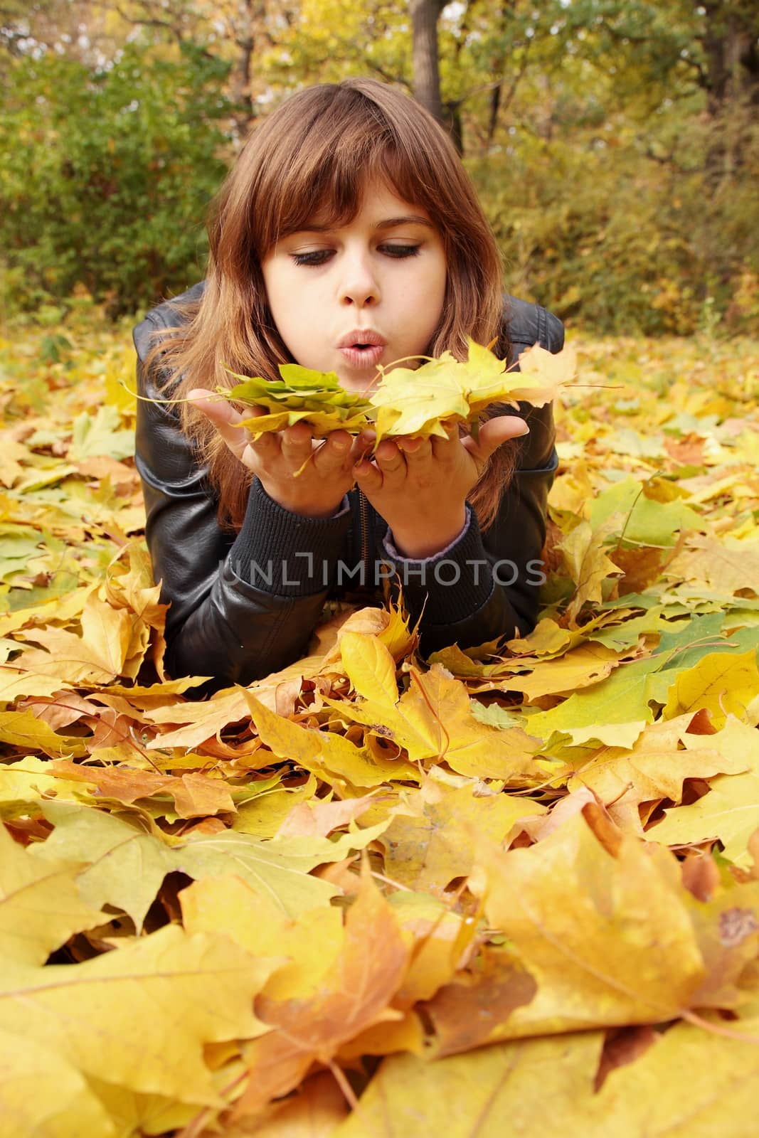girl blowing on leaves by Mallivan