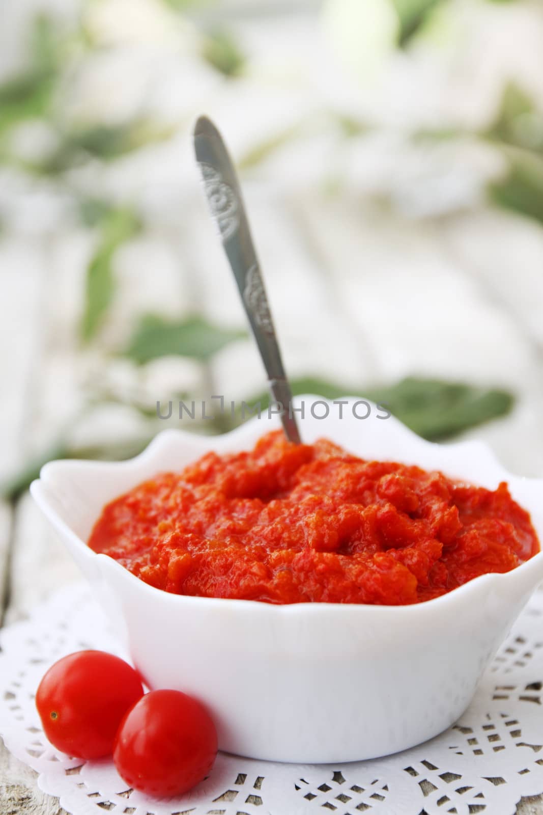 Spicy chutney with sweet pepper and  chili