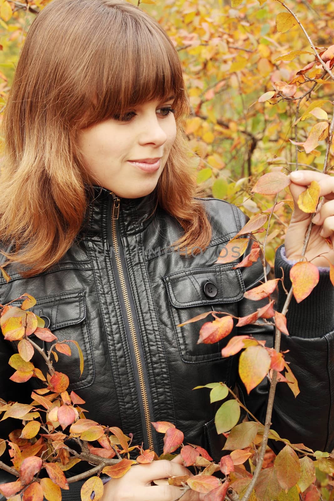 Portrait of a beautiful young woman in autumn park