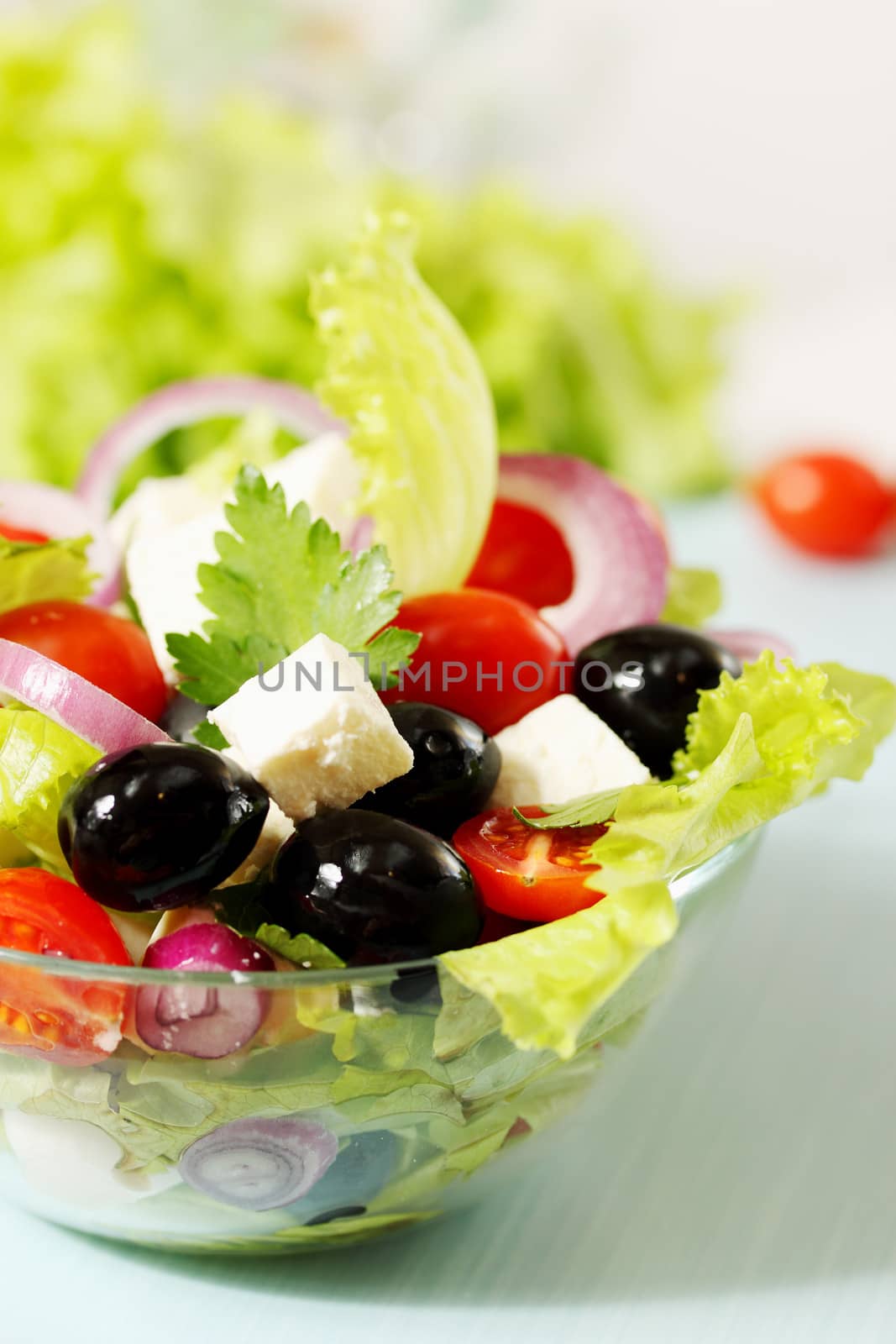 Greek salad with tomatoes olives and cheese