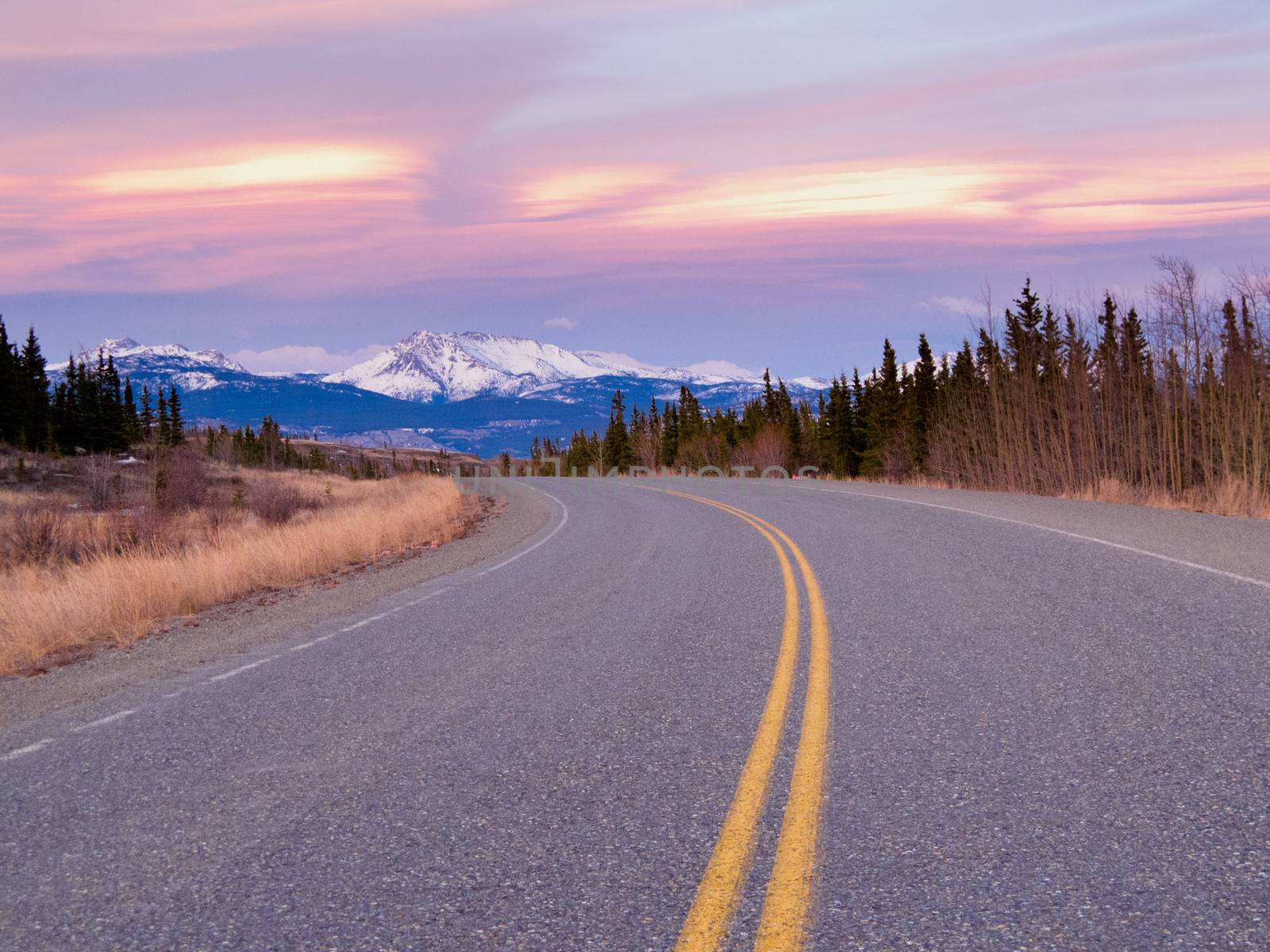 Early spring on North Klondike Highway just north of Whitehorse Yukon Territory Canada