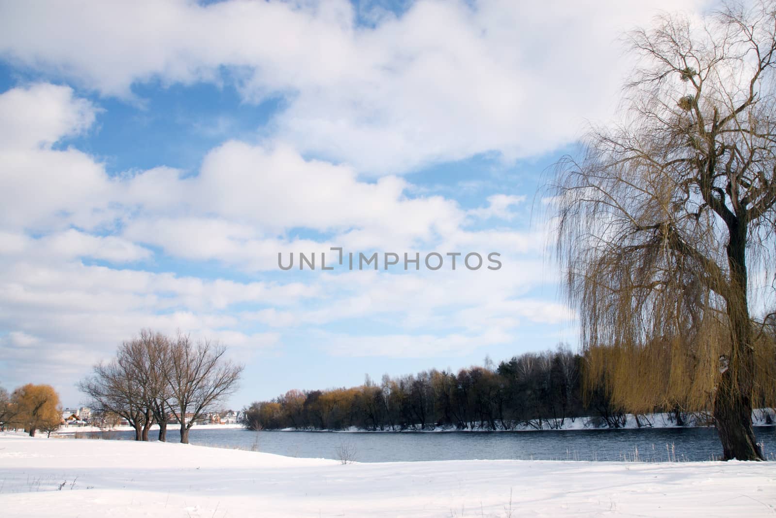 winter landscape with snow-covered banks of the river