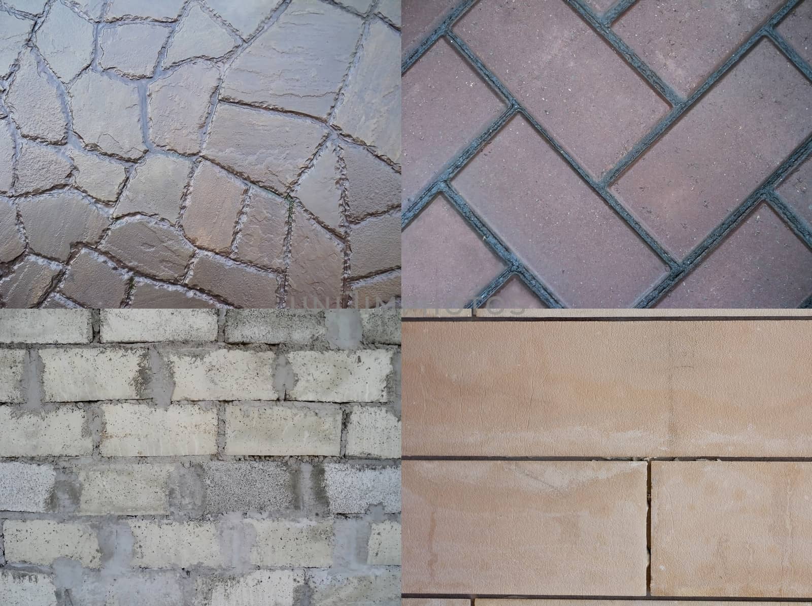 Textures: wet stone, cinder block, ornamental tiles, paving tiles