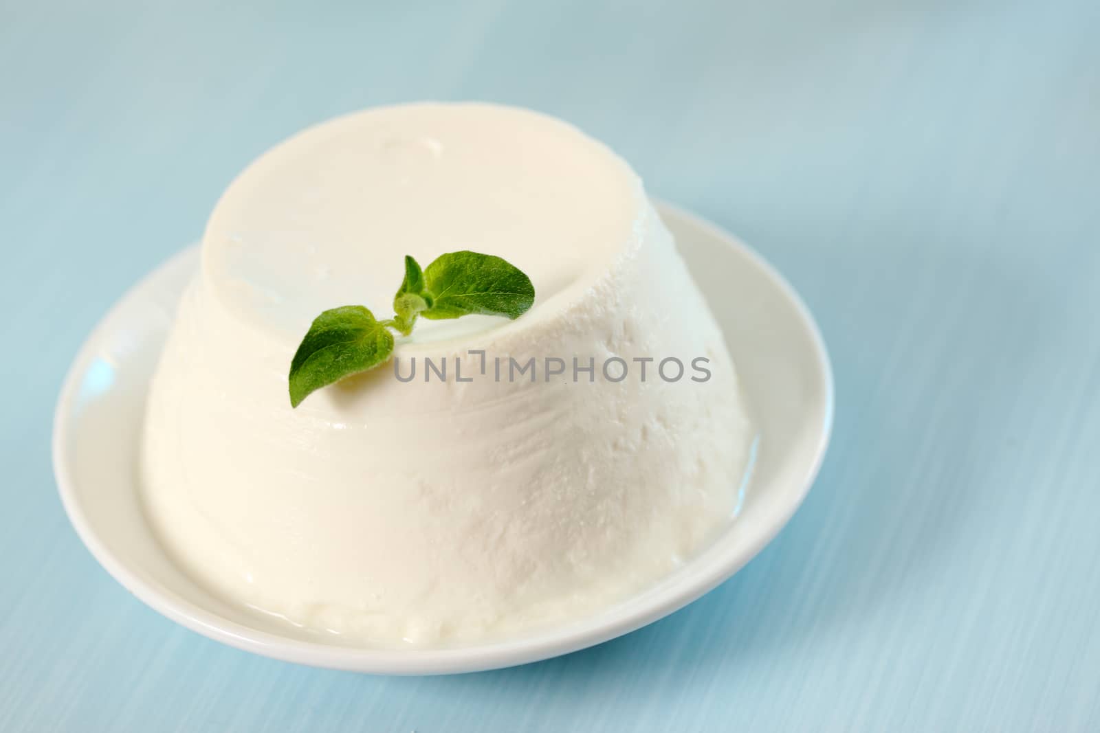 dessert of ricotta cheese with leaf oregano