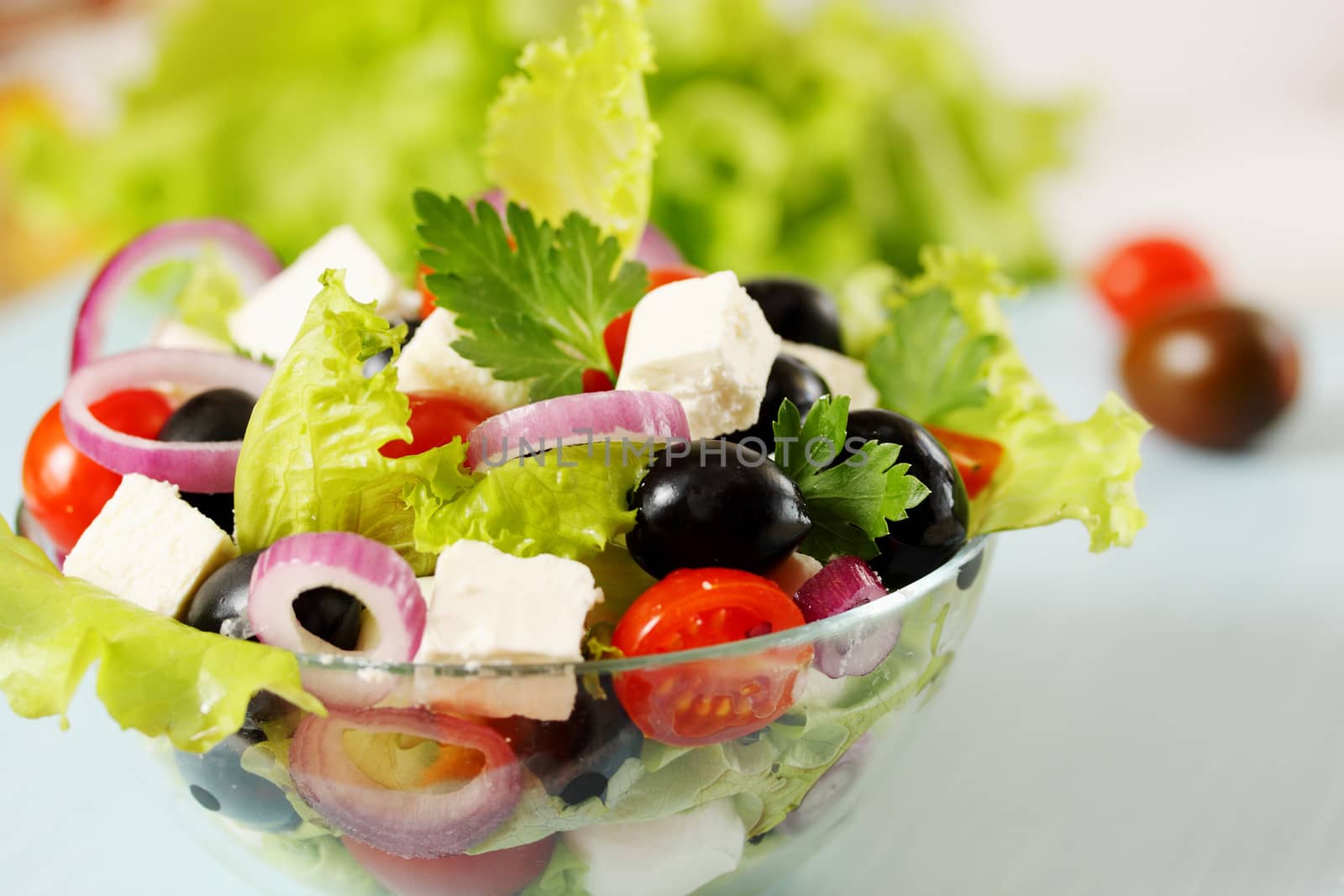 Greek salad with tomatoes olives and cheese