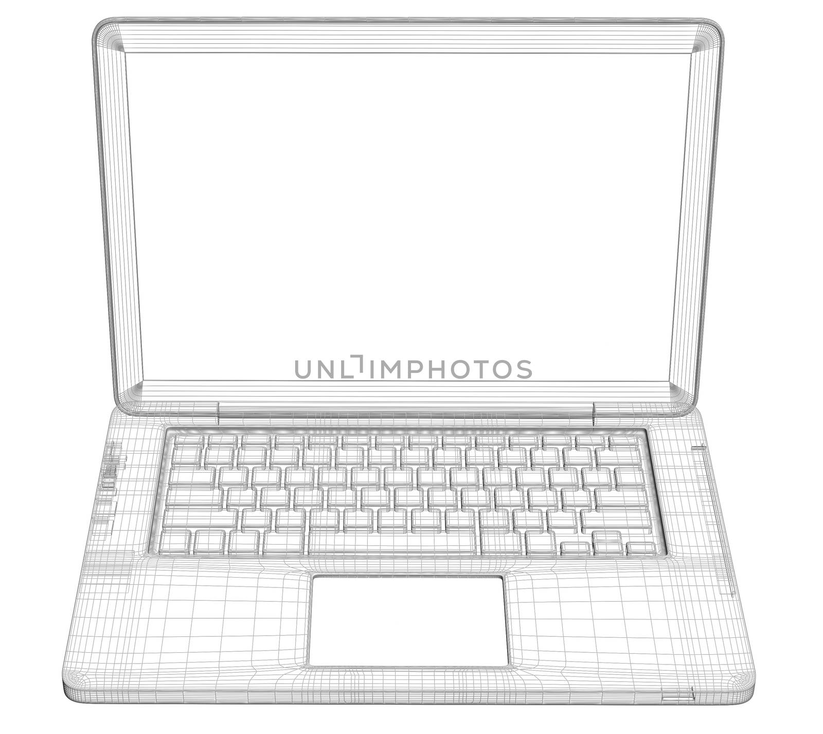 Laptop. Wire frame. Isolated render on a white background