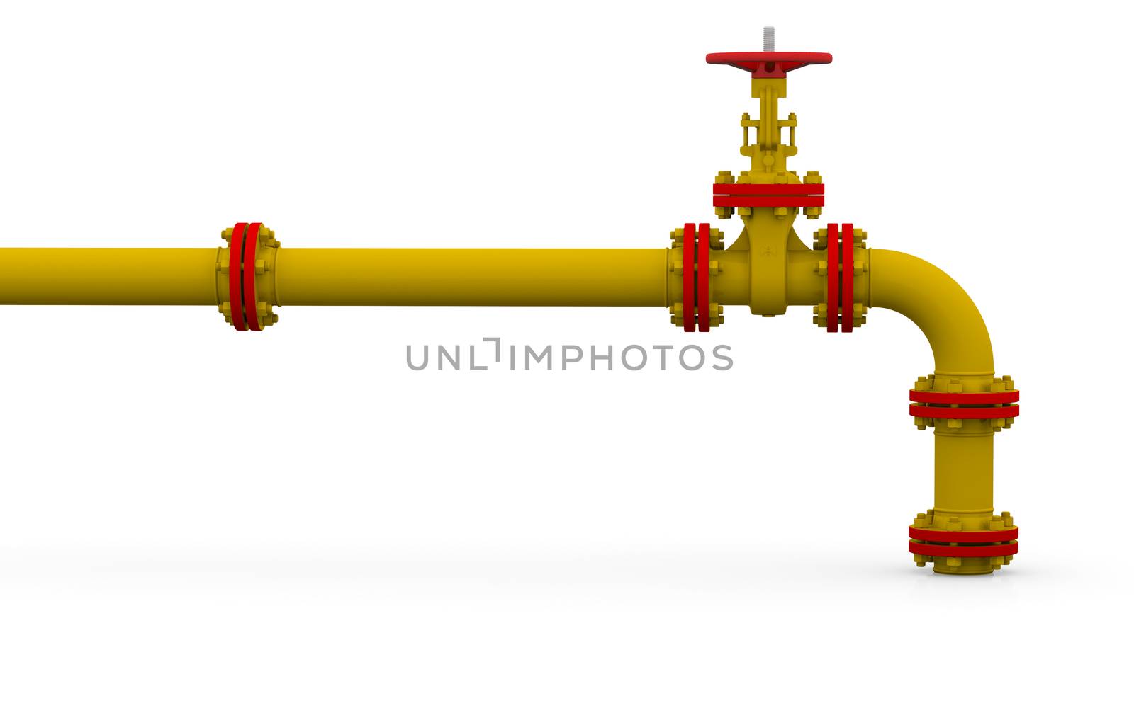 Yellow pipe and valve. Isolated render on a white background