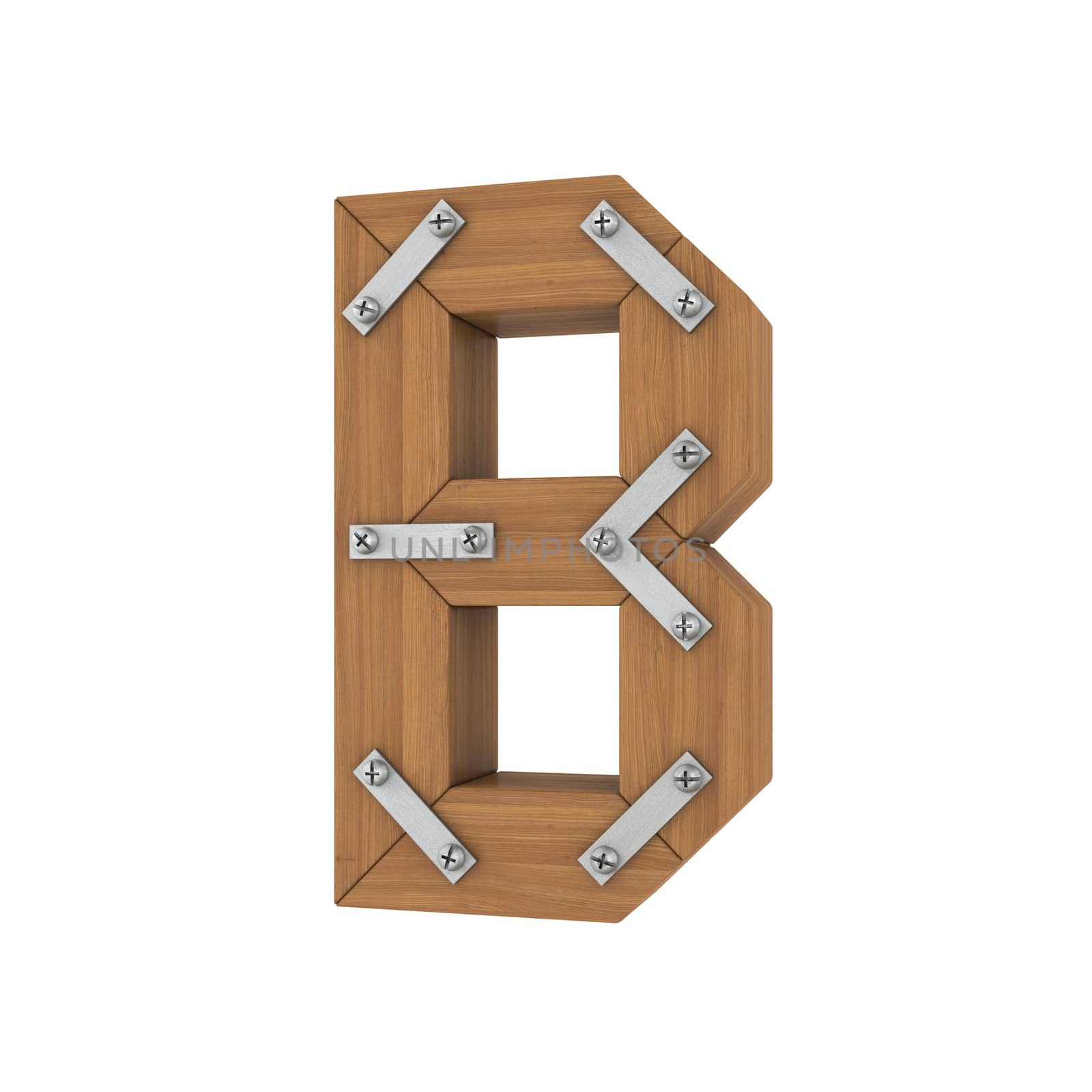 Wooden letter B. Isolated render on a white background