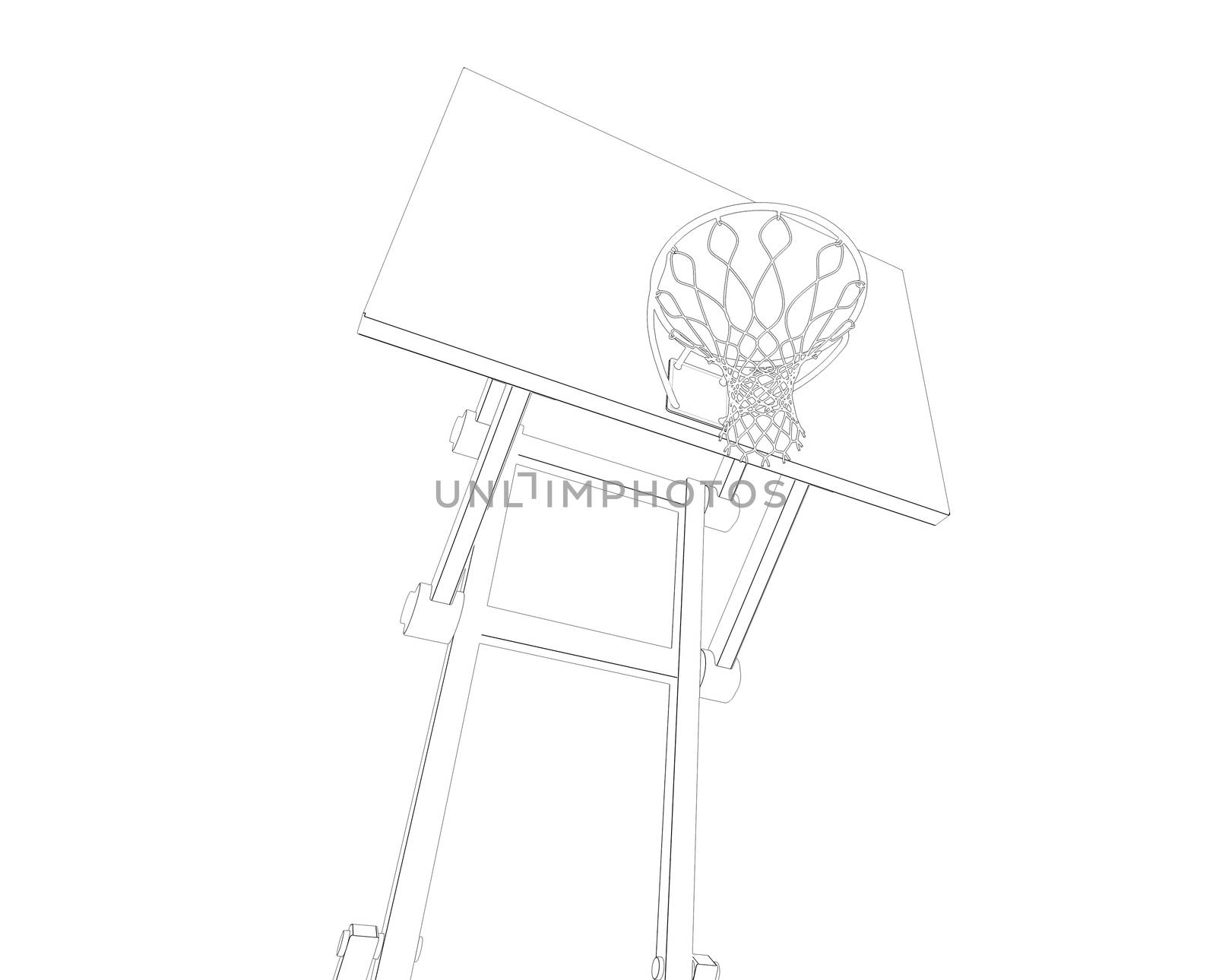 Basketball court. Wire frame. 3d render isolated on a black background